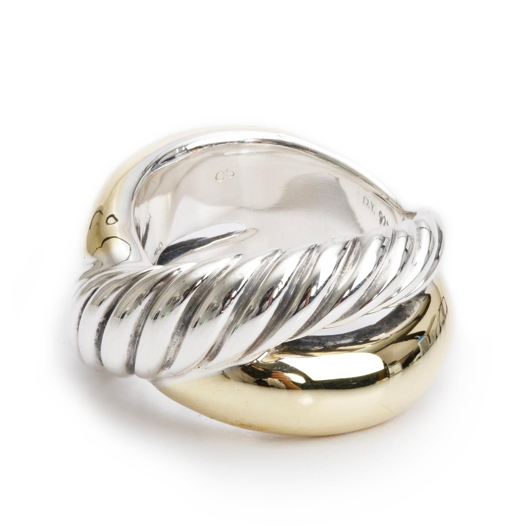 David Yurman Sterling Silver & 18k Yellow Gold Cable Crossover Ring, Size 6