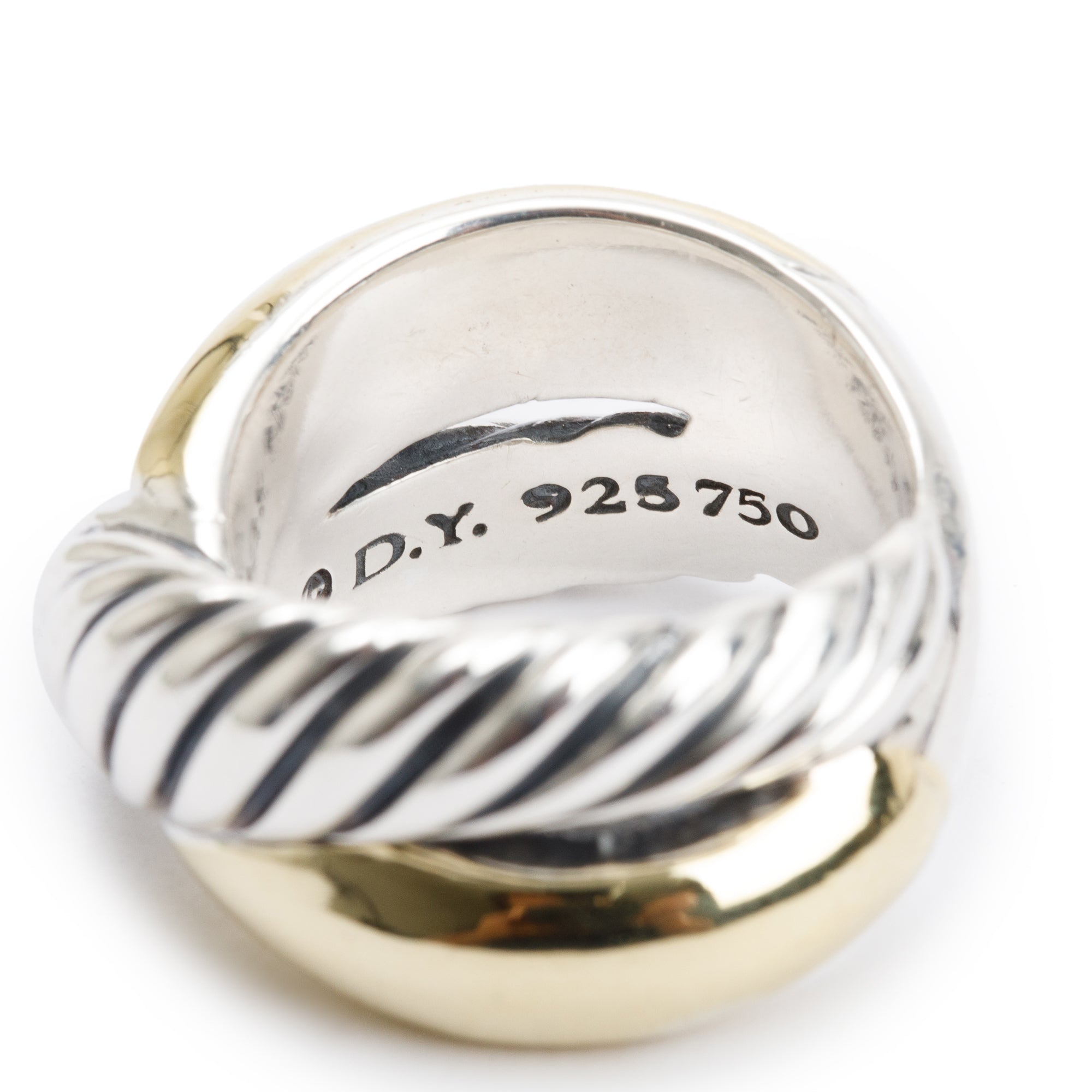 David Yurman Sterling Silver & 18k Yellow Gold Cable Crossover Ring, Size 7