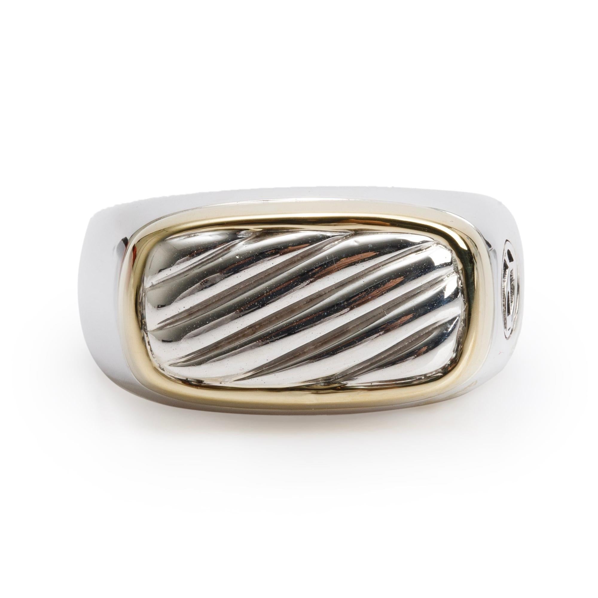 David Yurman Sterling Silver & 18k Yellow Gold Cable Signet Ring, Size 8.75