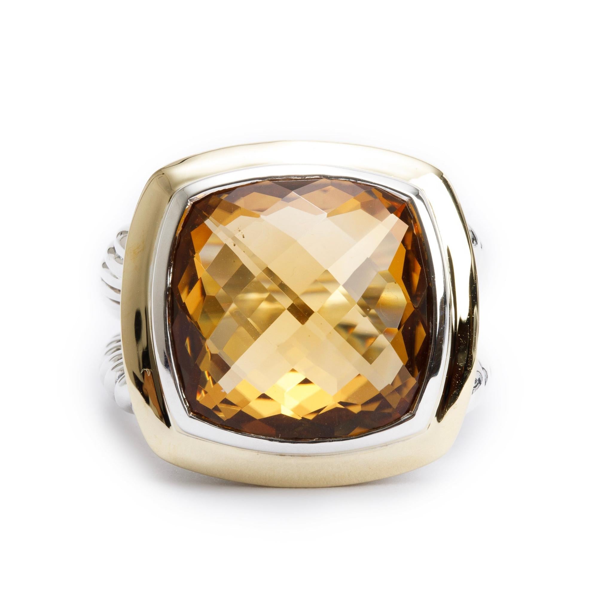 David Yurman Sterling Silver & 18k Yellow Gold Citrine Albion Ring, Size 10