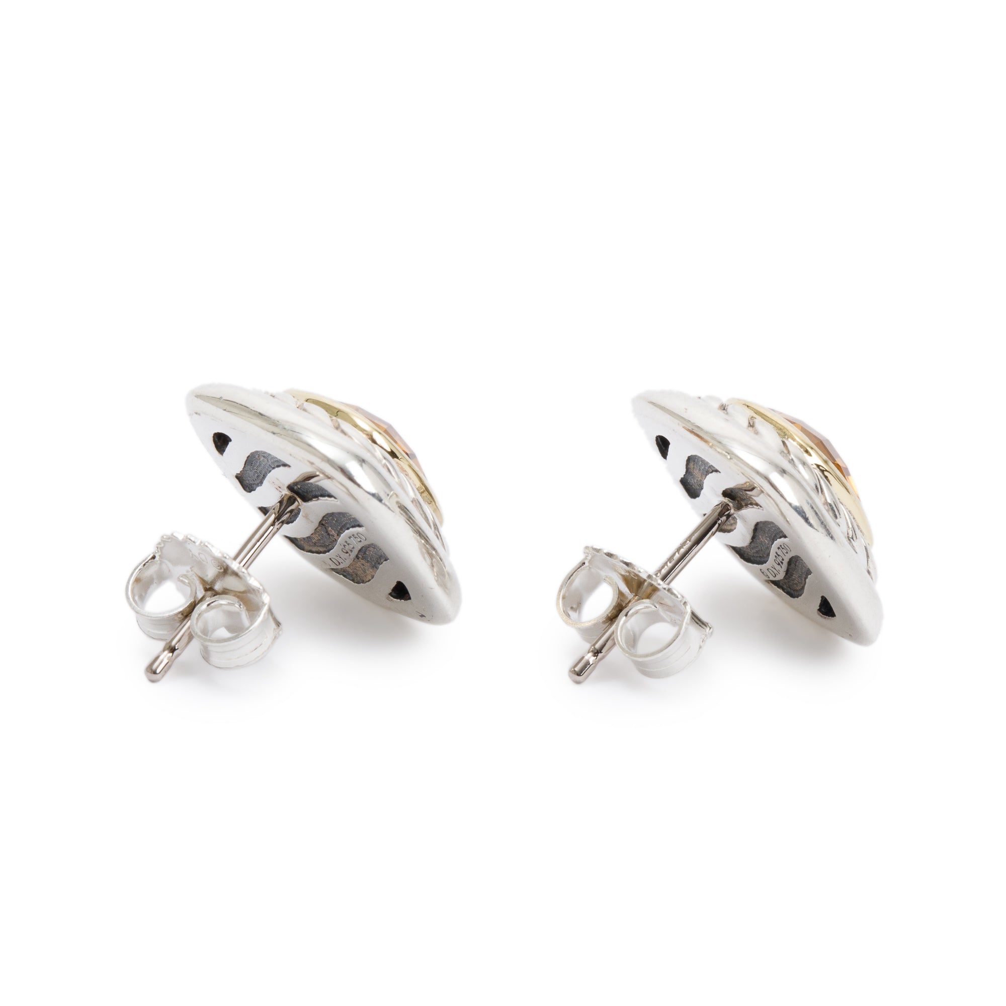 David Yurman Sterling Silver & 18k Yellow Gold Citrine Cable Stud Earrings