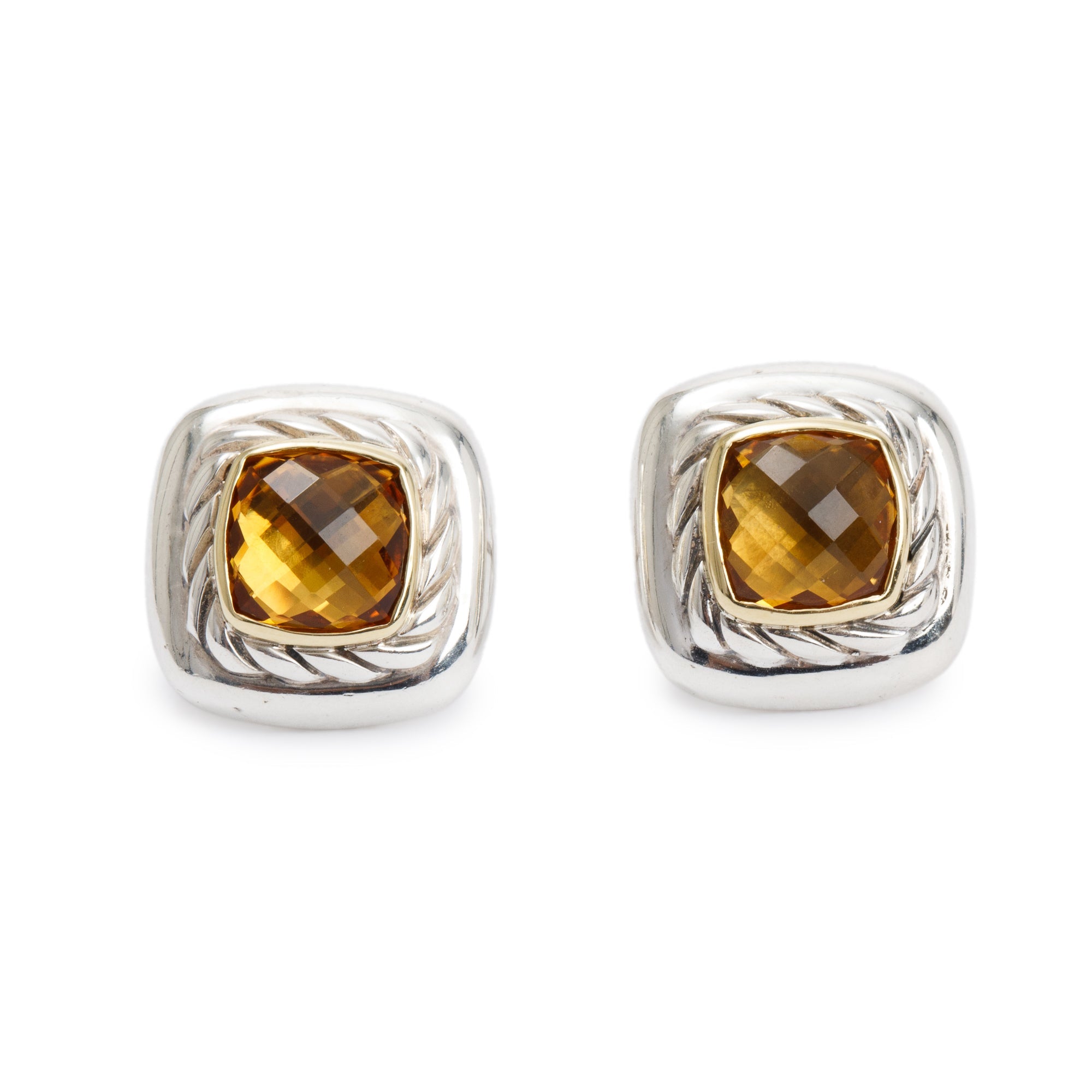 David Yurman Sterling Silver & 18k Yellow Gold Citrine Cable Stud Earrings