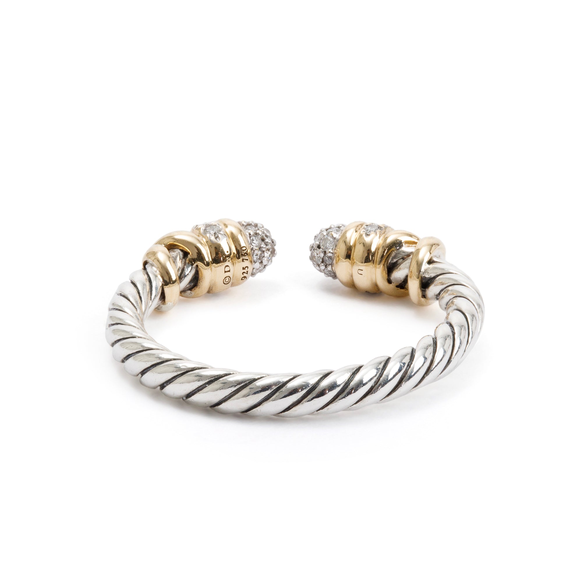 David Yurman Sterling Silver & 18k Yellow Gold Diamond 2.5MM Petite Helena Ring, Size 5