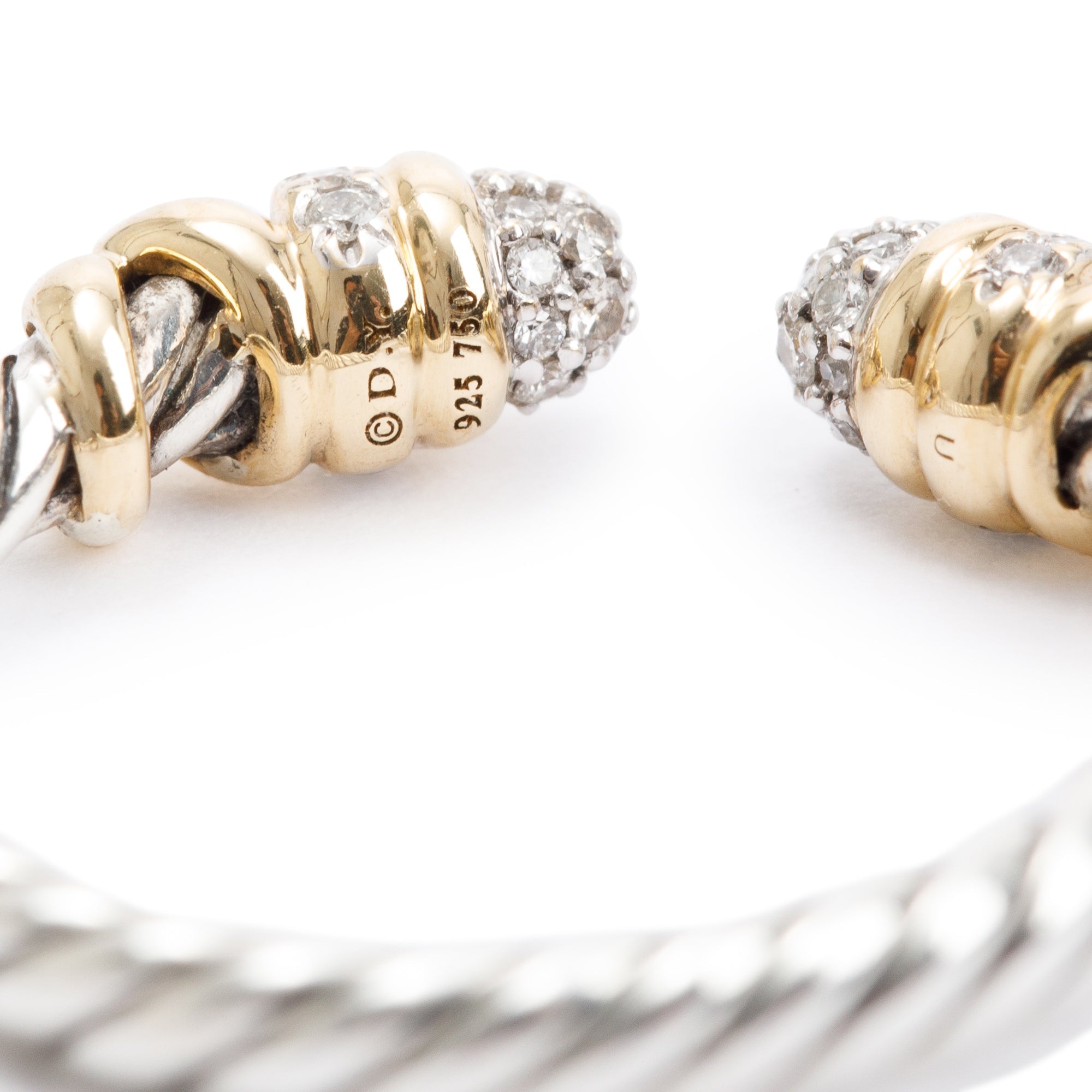 David Yurman Sterling Silver & 18k Yellow Gold Diamond 2.5MM Petite Helena Ring, Size 5