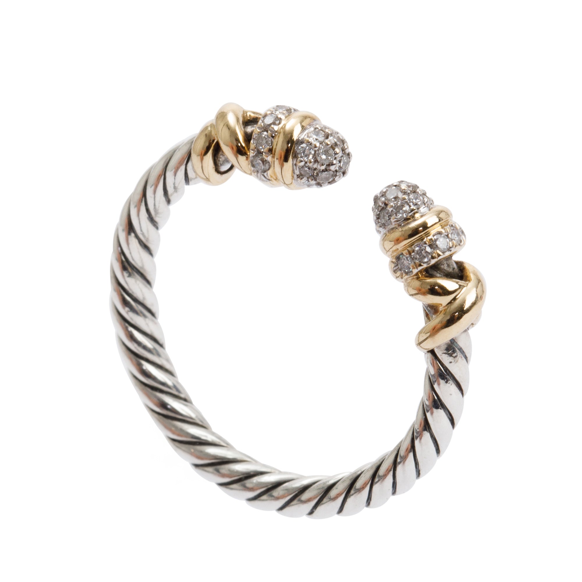 David Yurman Sterling Silver & 18k Yellow Gold Diamond 2.5MM Petite Helena Ring, Size 5