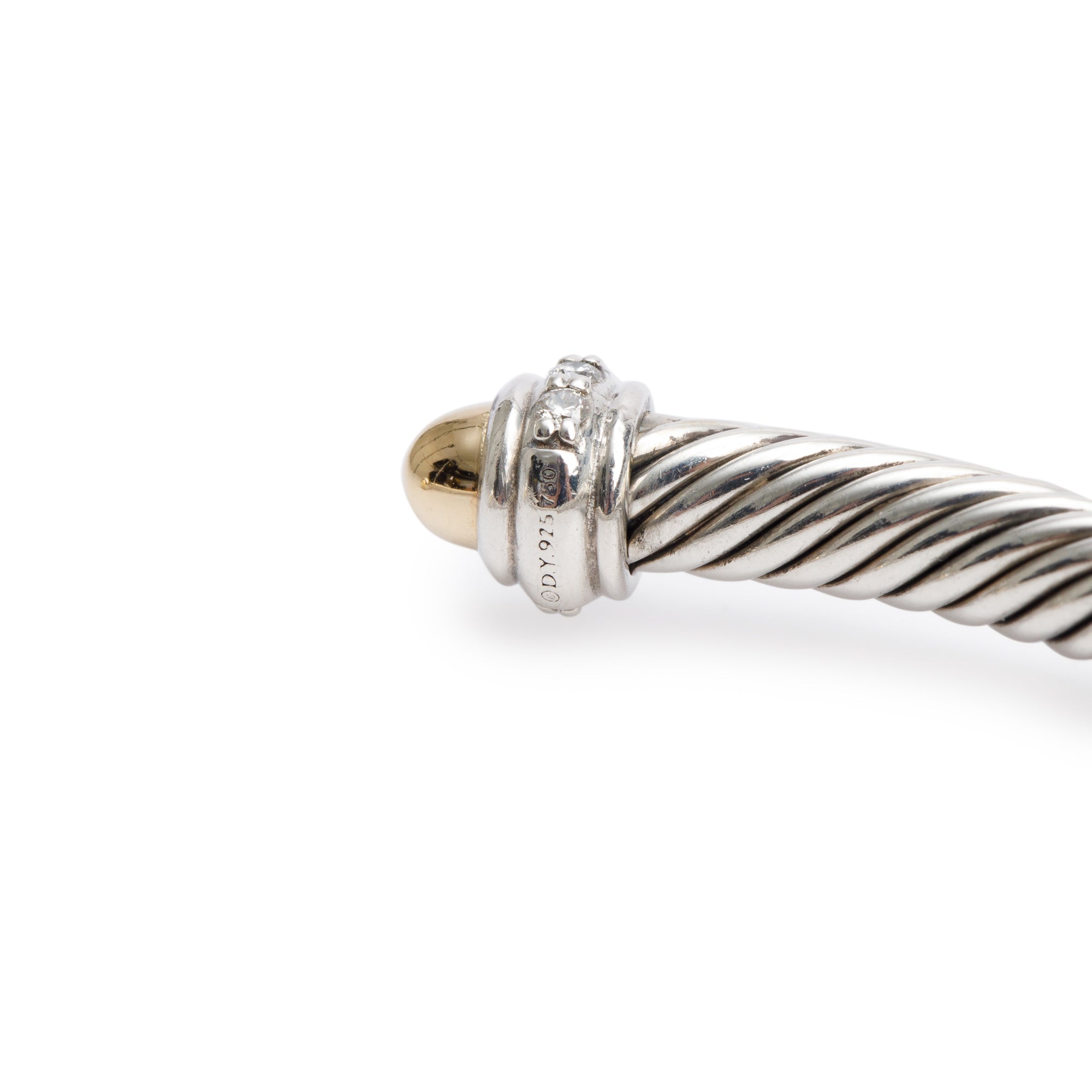 David Yurman Sterling Silver & 18k Yellow Gold Diamond 4 MM Cable Classics Bracelet