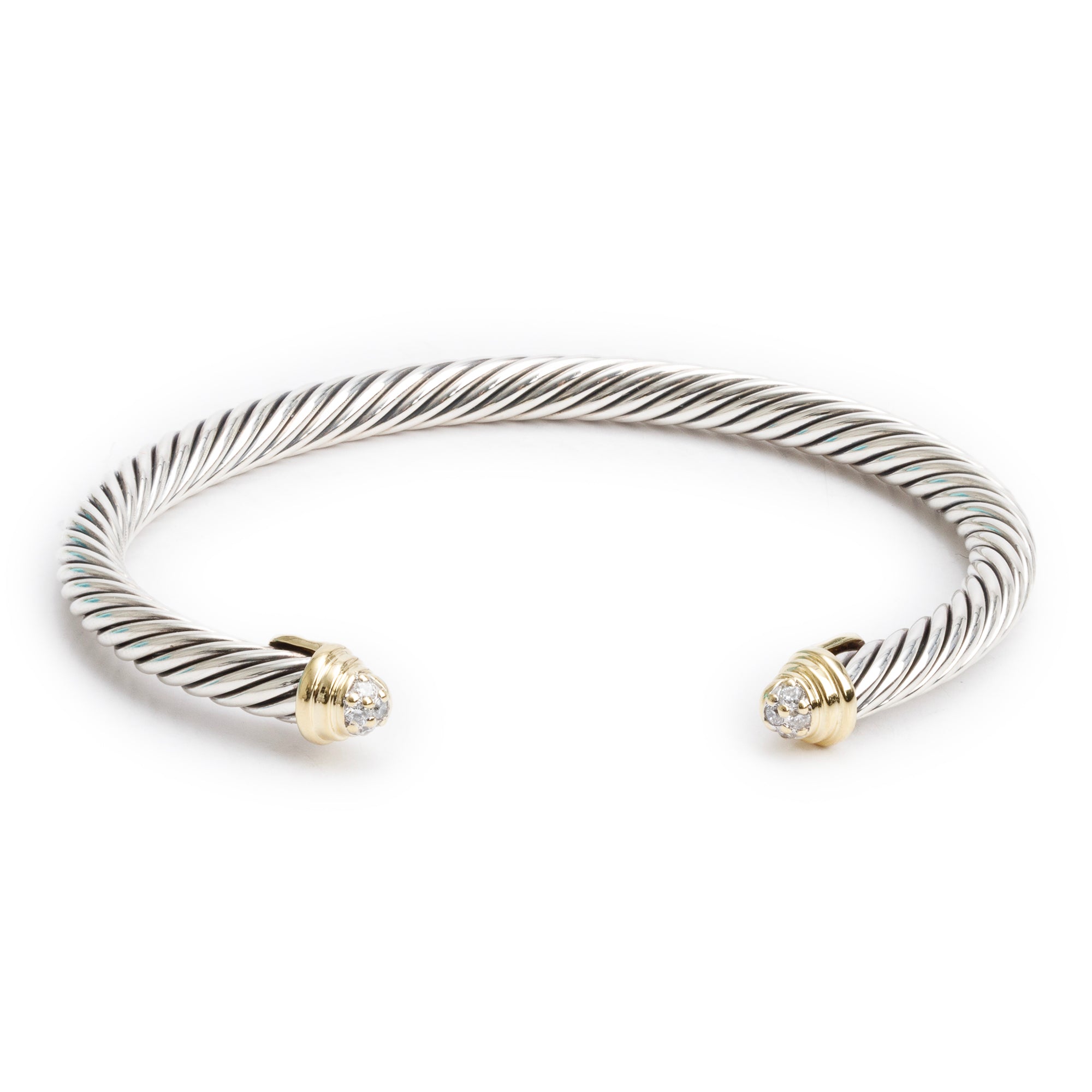 David Yurman Sterling Silver & 18k Yellow Gold Diamond 4 MM Cable Classics Bracelet