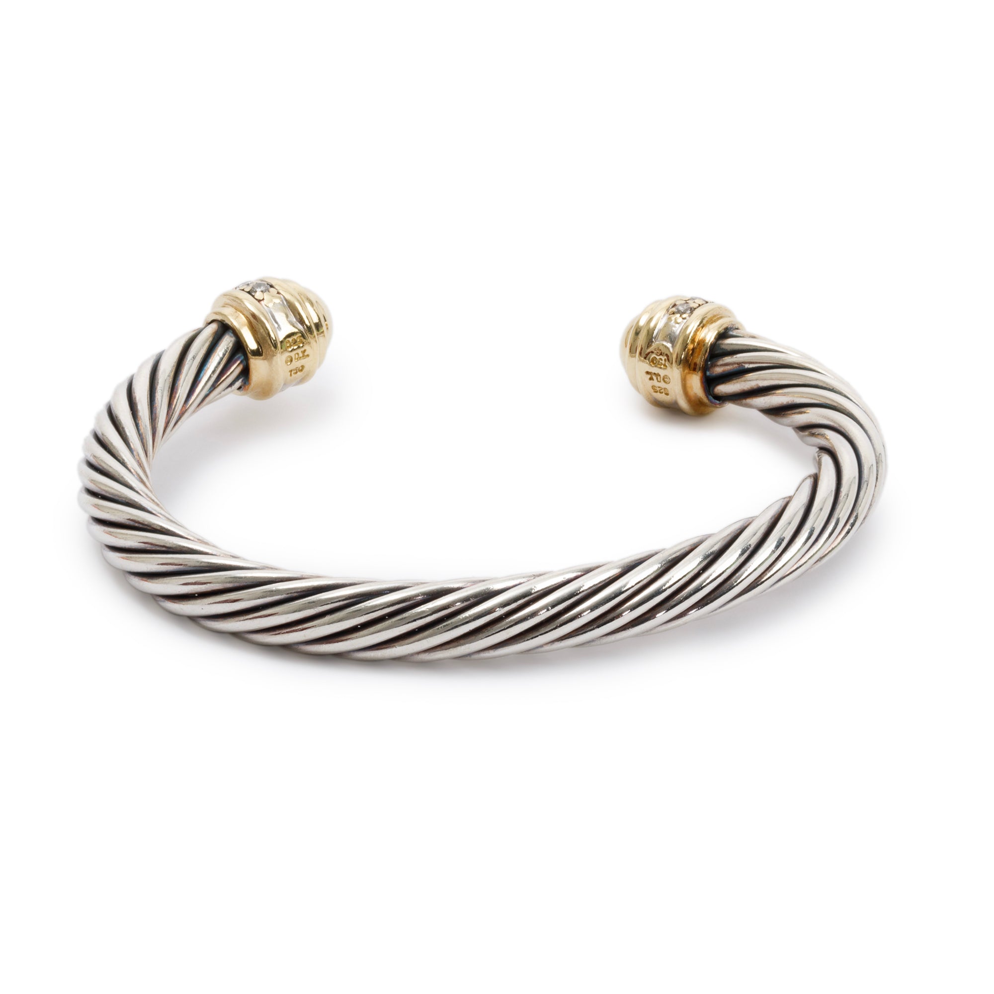 David Yurman Sterling Silver & 18k Yellow Gold Diamond 7MM Cable Bracelet