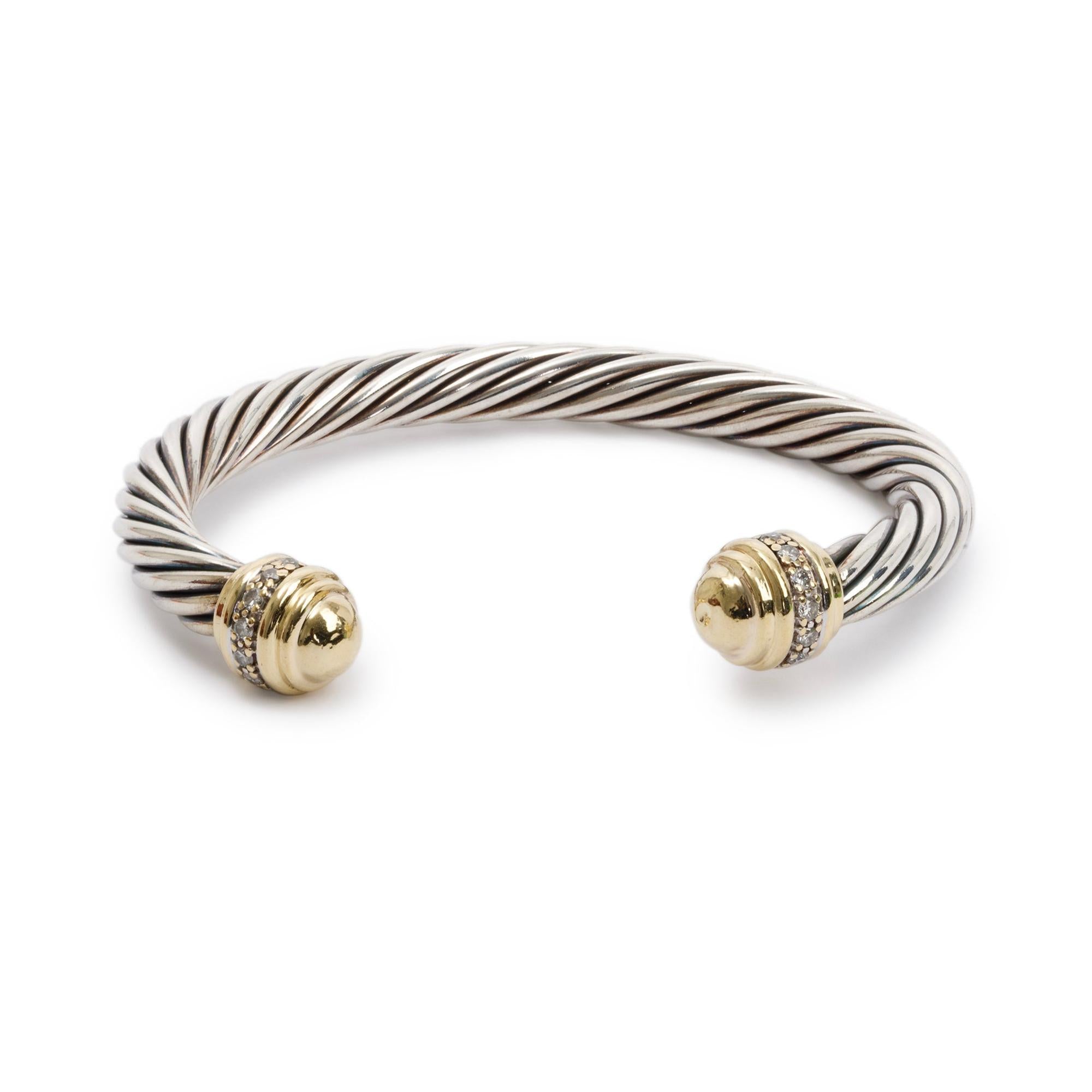 David Yurman Sterling Silver & 18k Yellow Gold Diamond 7MM Cable Bracelet