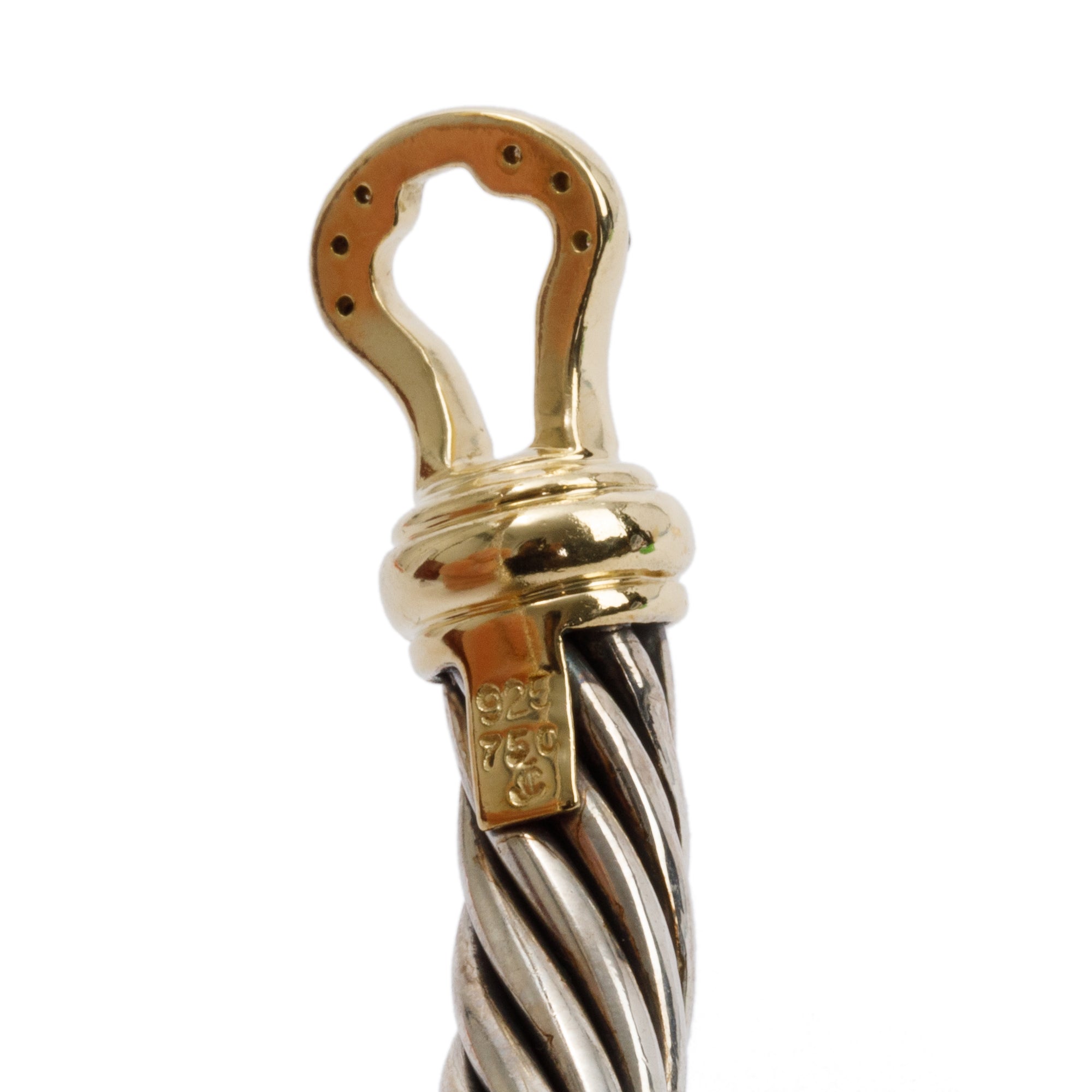 David Yurman Sterling Silver & 18k Yellow Gold Diamond 7MM Cable Buckle Bracelet