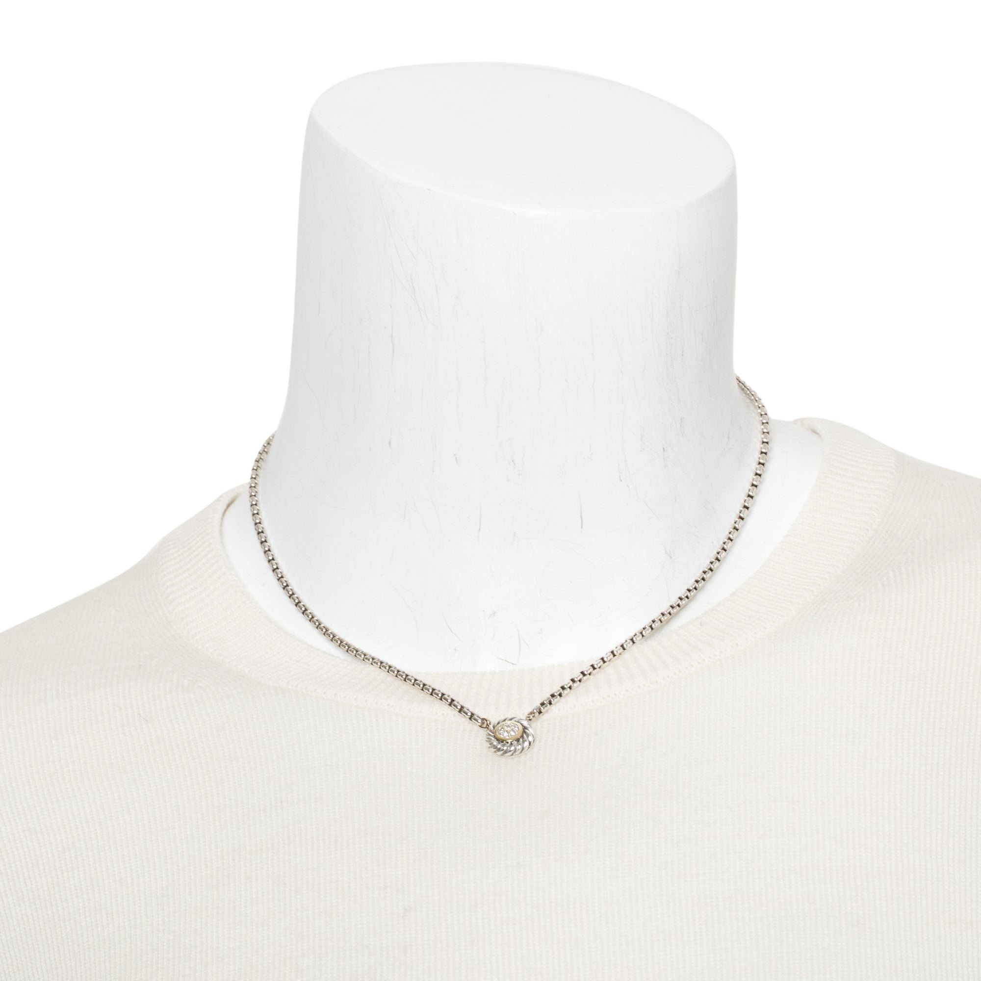 David Yurman Sterling Silver & 18k Yellow Gold Diamond Cookie Pendant Necklace w/ Box