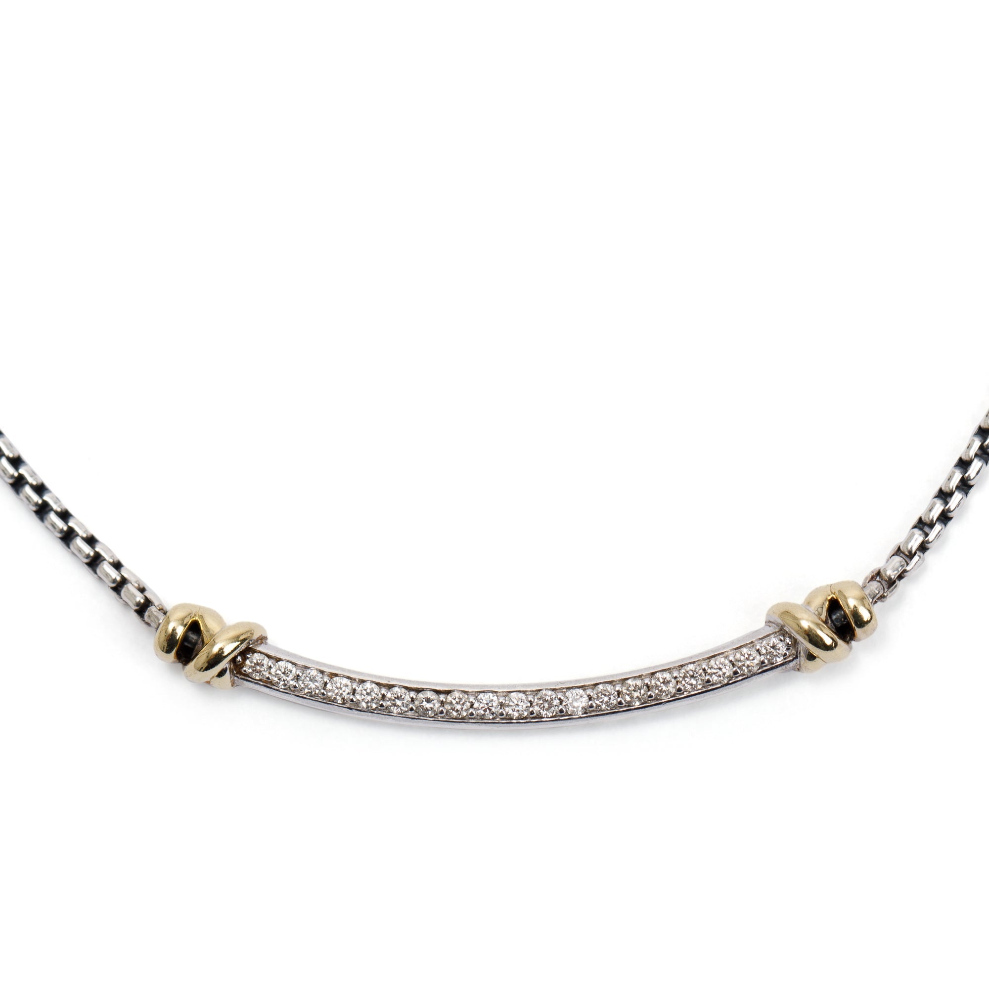 David Yurman Sterling Silver & 18k Yellow Gold Diamond Petite Helena Wrap Station Necklace