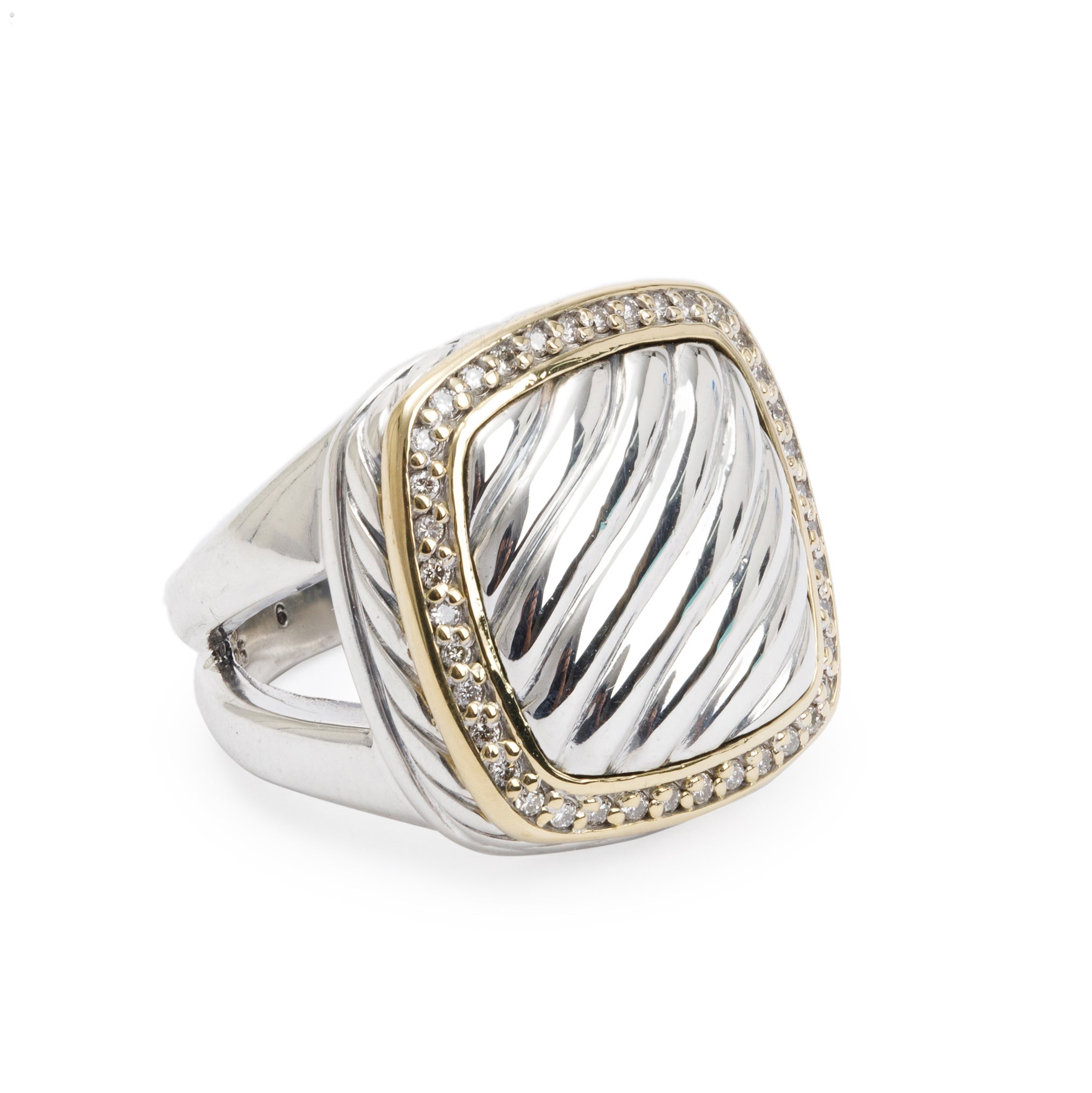 David Yurman Sterling Silver & 18k Yellow Gold Diamond Sculpted Cable Albion Ring, Size 6