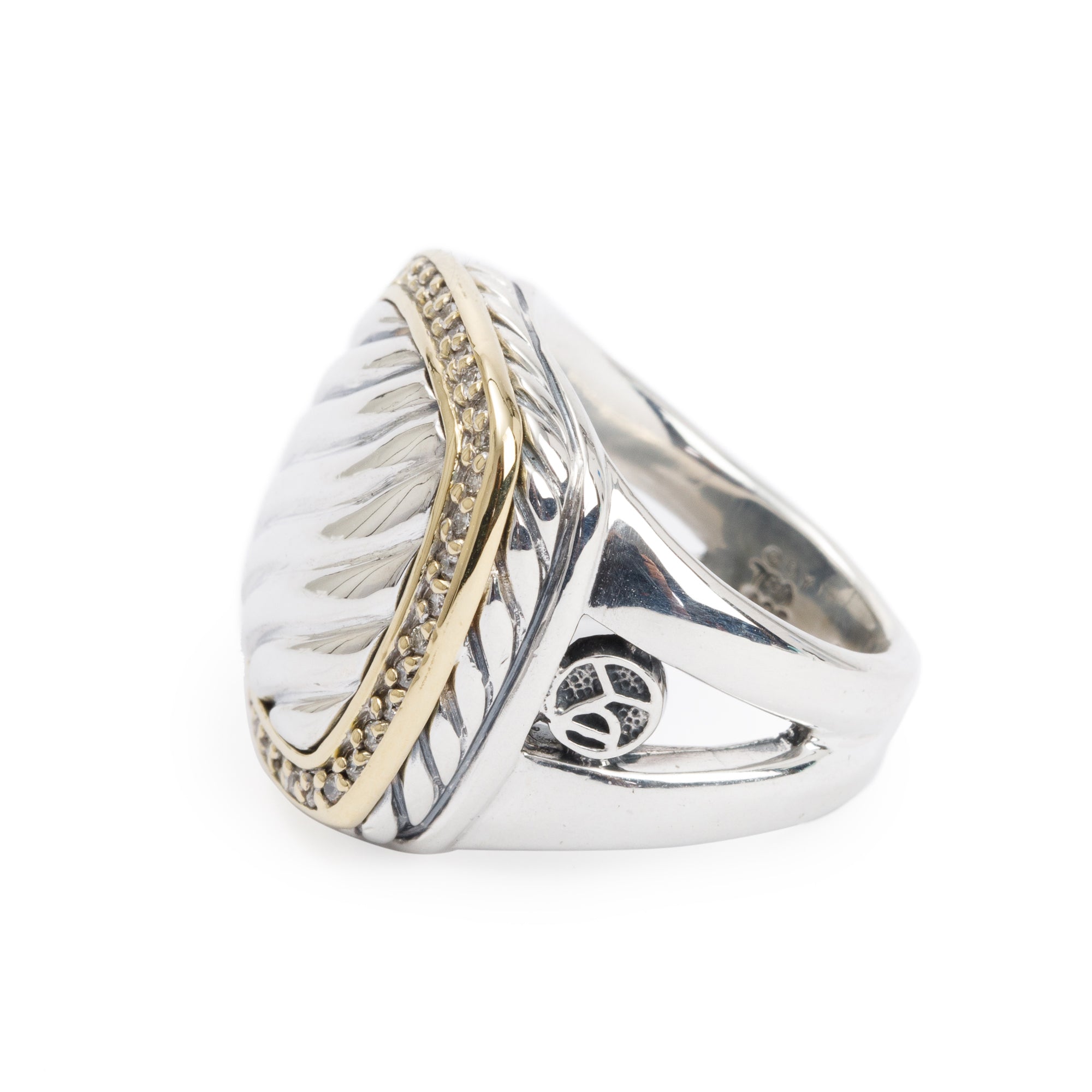 David Yurman Sterling Silver & 18k Yellow Gold Diamond Sculpted Cable Albion Ring, Size 6