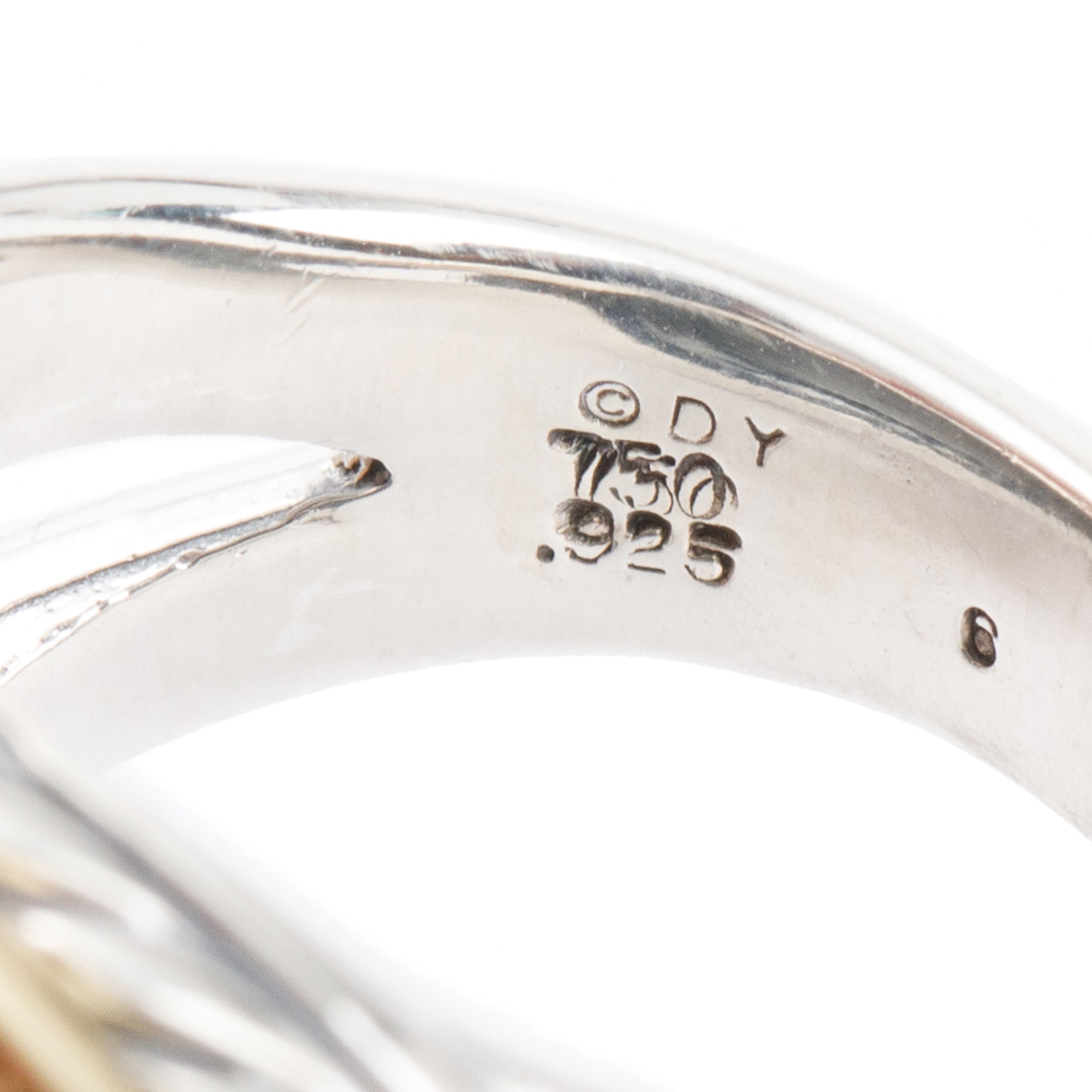 David Yurman Sterling Silver & 18k Yellow Gold Diamond Sculpted Cable Albion Ring, Size 6