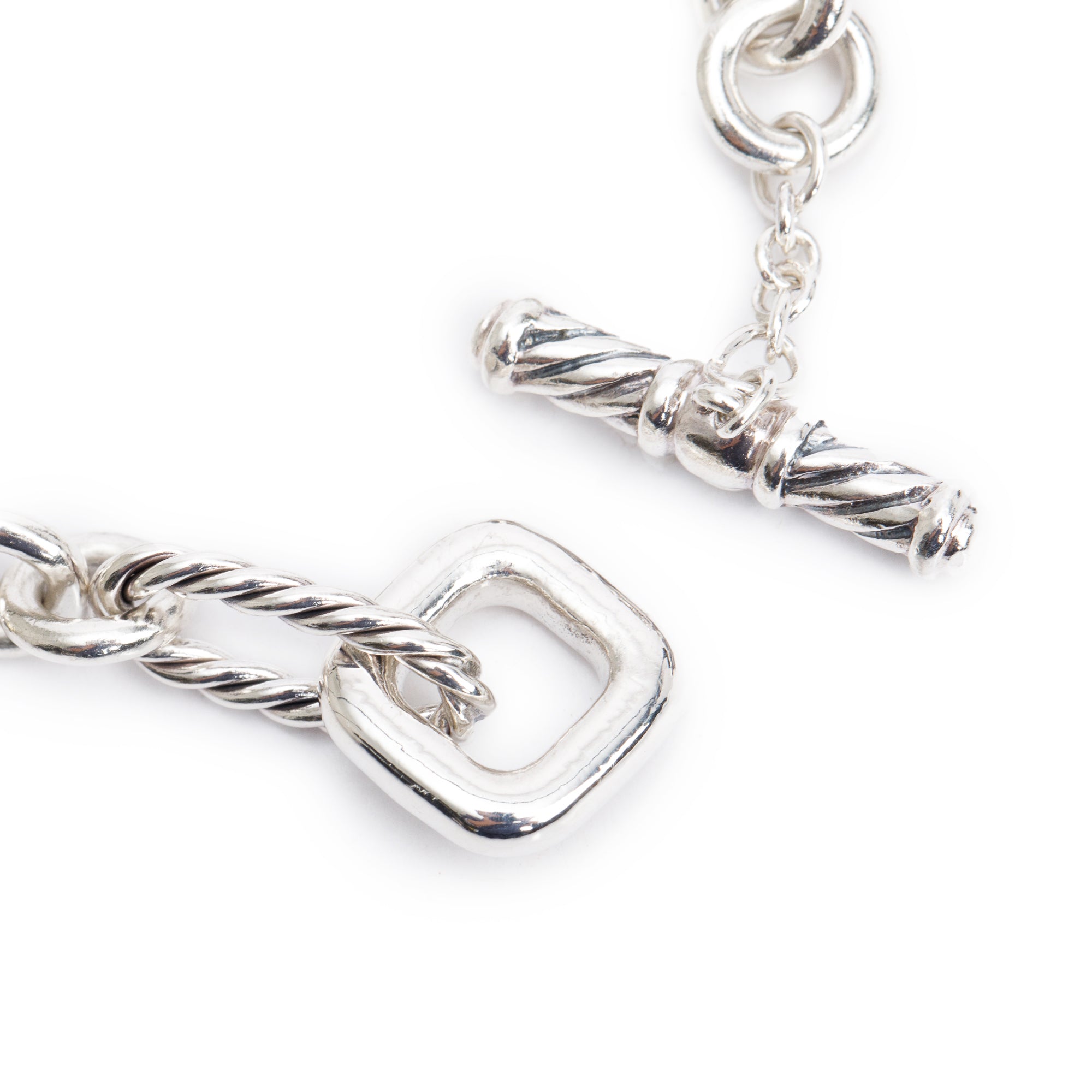 David Yurman Sterling Silver & 18k Yellow Gold Figaro Link Cable Heart Charm Bracelet