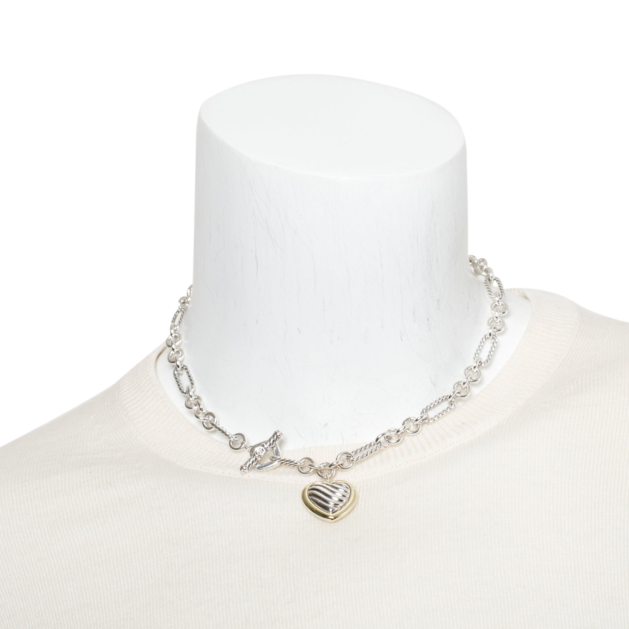 David Yurman Sterling Silver & 18k Yellow Gold Figaro Link Cable Heart Necklace