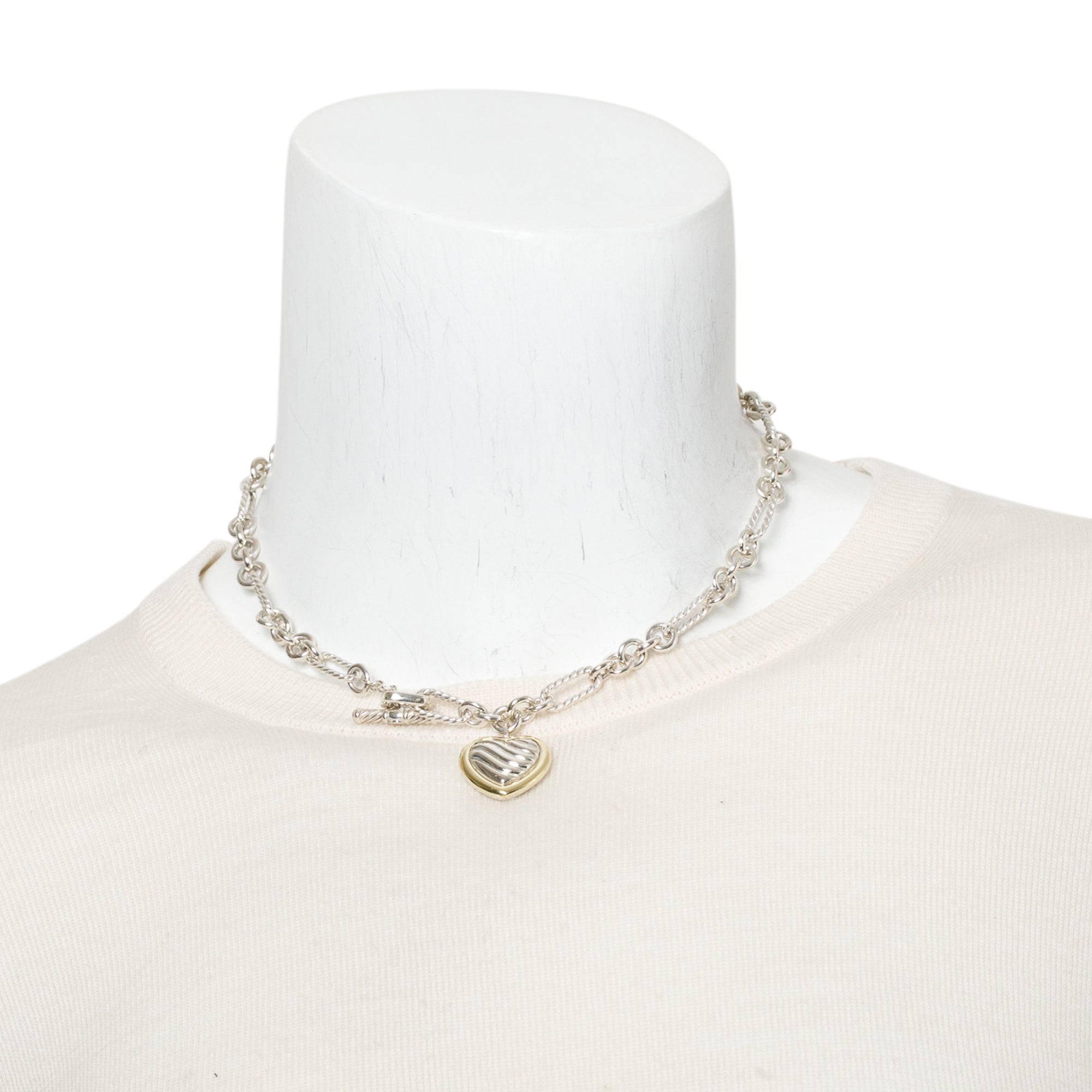 David Yurman Sterling Silver & 18k Yellow Gold Figaro Link Cable Heart Necklace