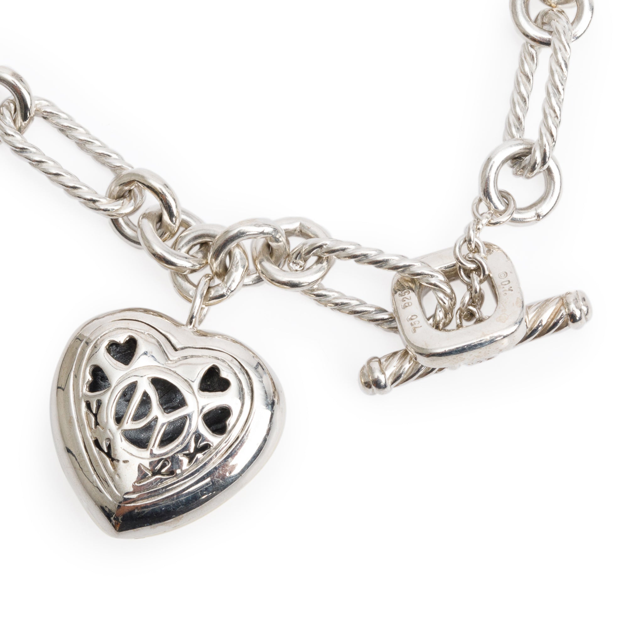 David Yurman Sterling Silver & 18k Yellow Gold Figaro Link Cable Heart Necklace