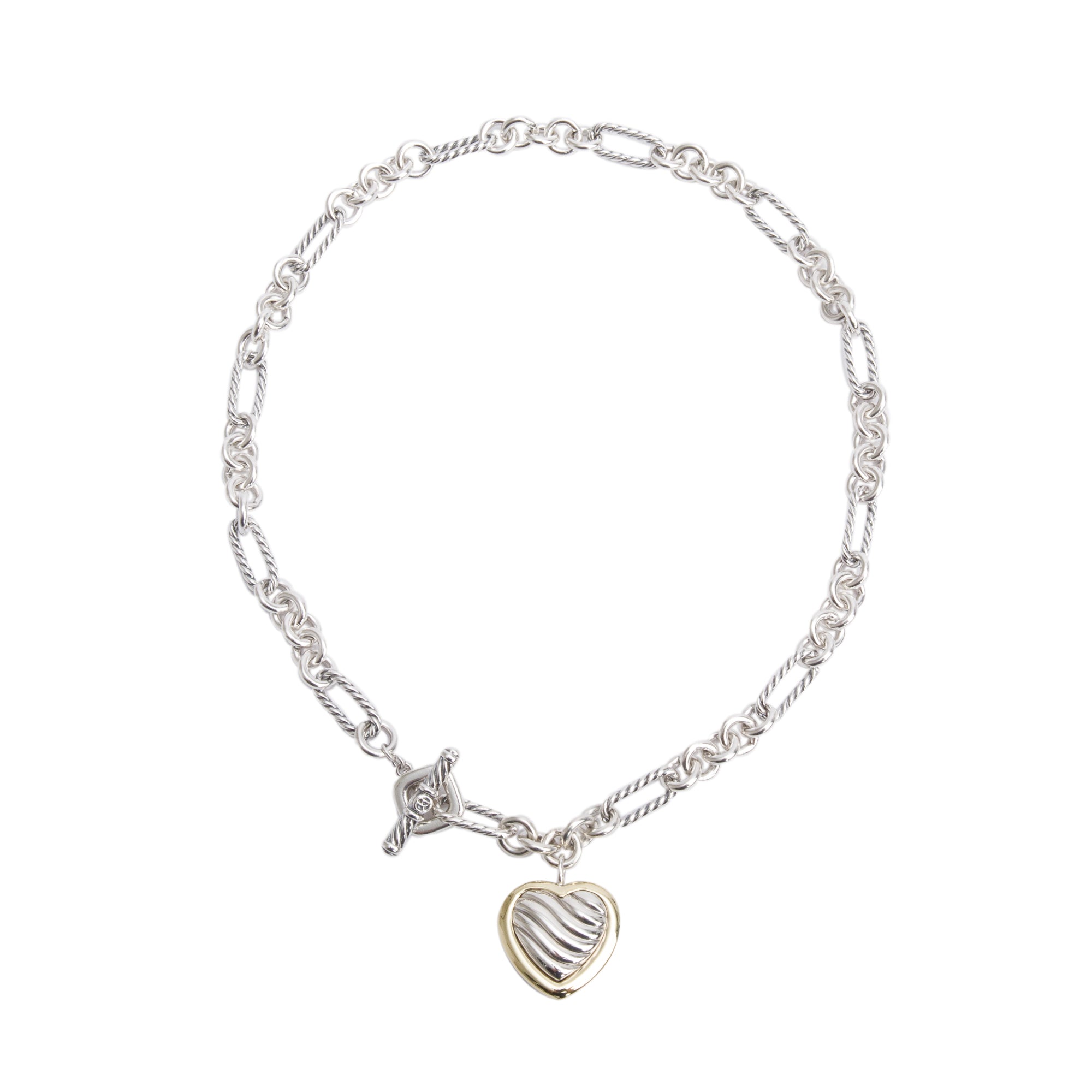 David Yurman Sterling Silver & 18k Yellow Gold Figaro Link Cable Heart Necklace
