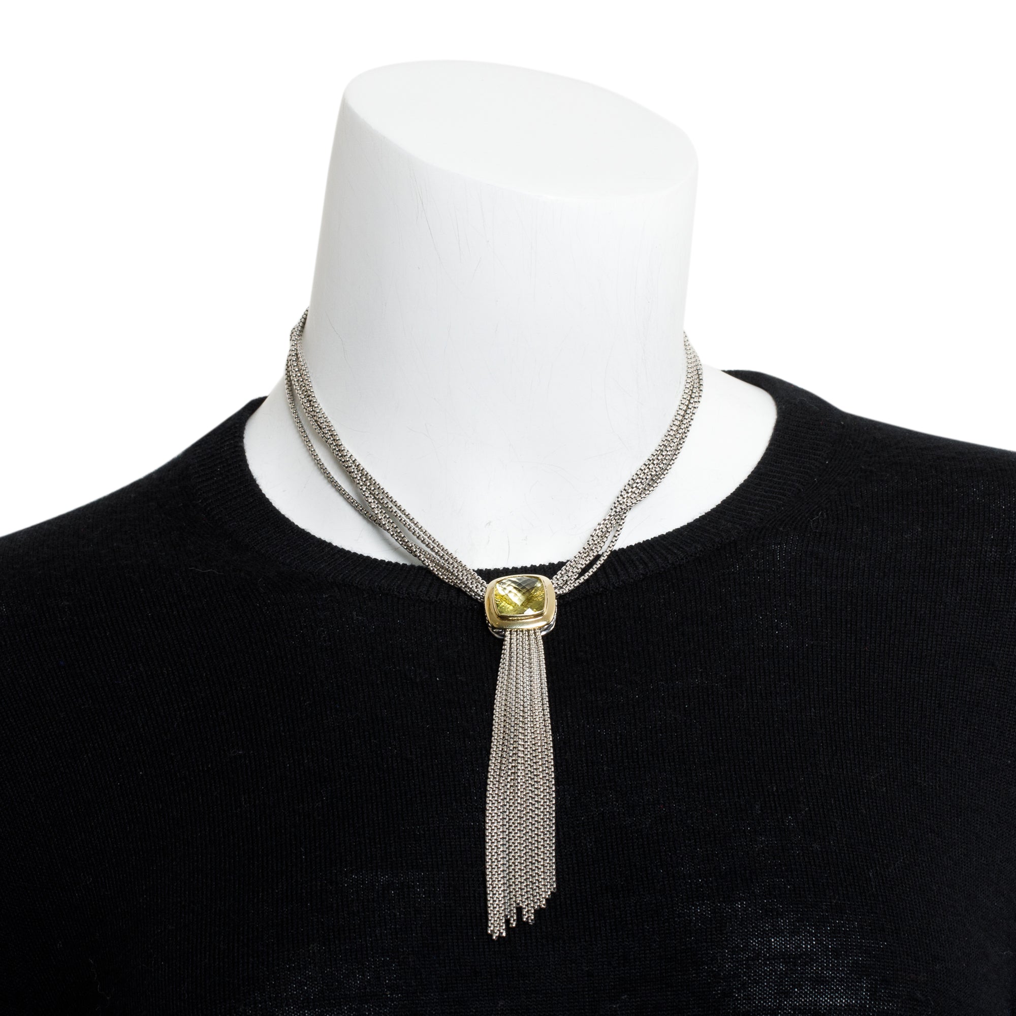 David Yurman Sterling Silver & 18k Yellow Gold Lemon Quartz Albion Lavalier Tassel Necklace