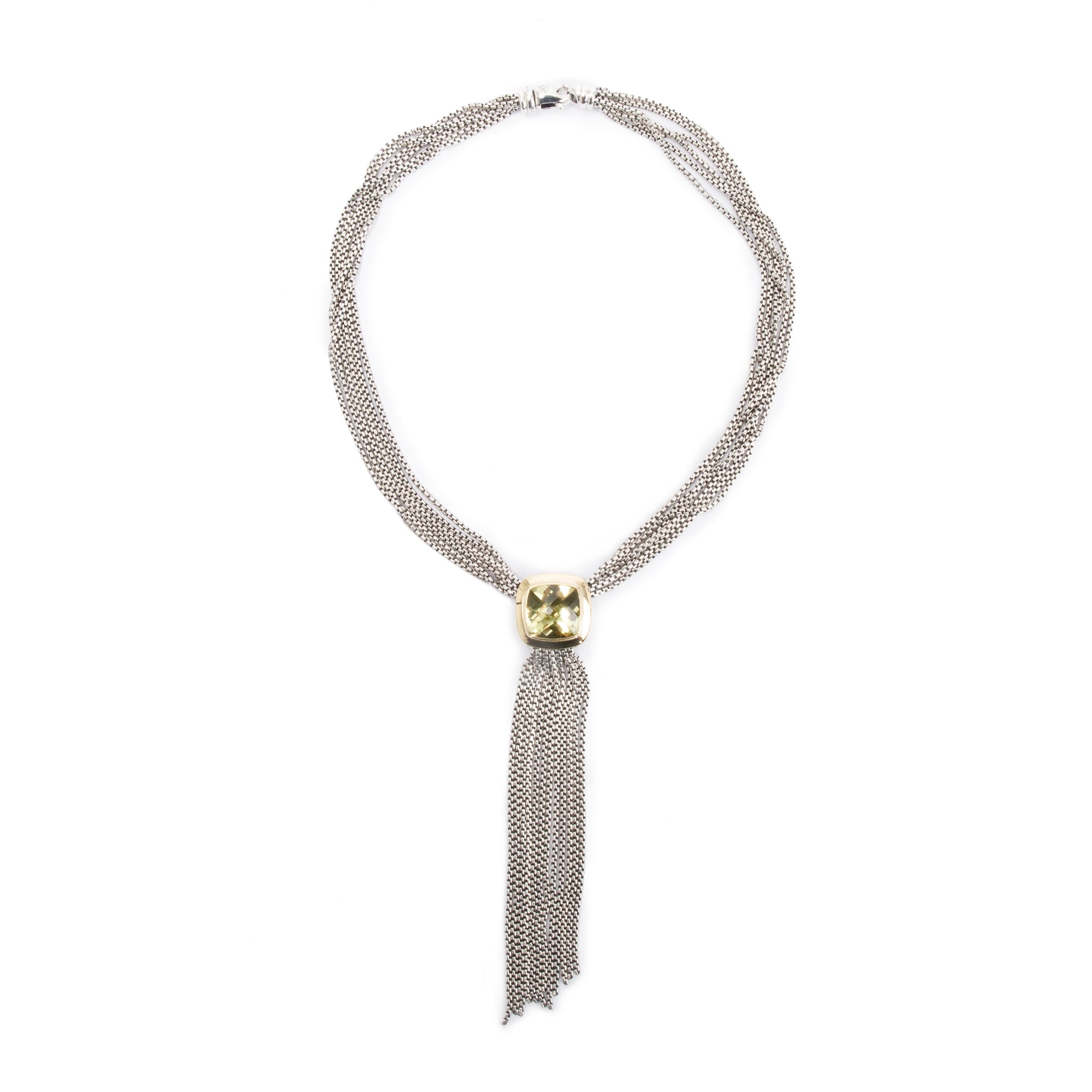 David Yurman Sterling Silver & 18k Yellow Gold Lemon Quartz Albion Lavalier Tassel Necklace