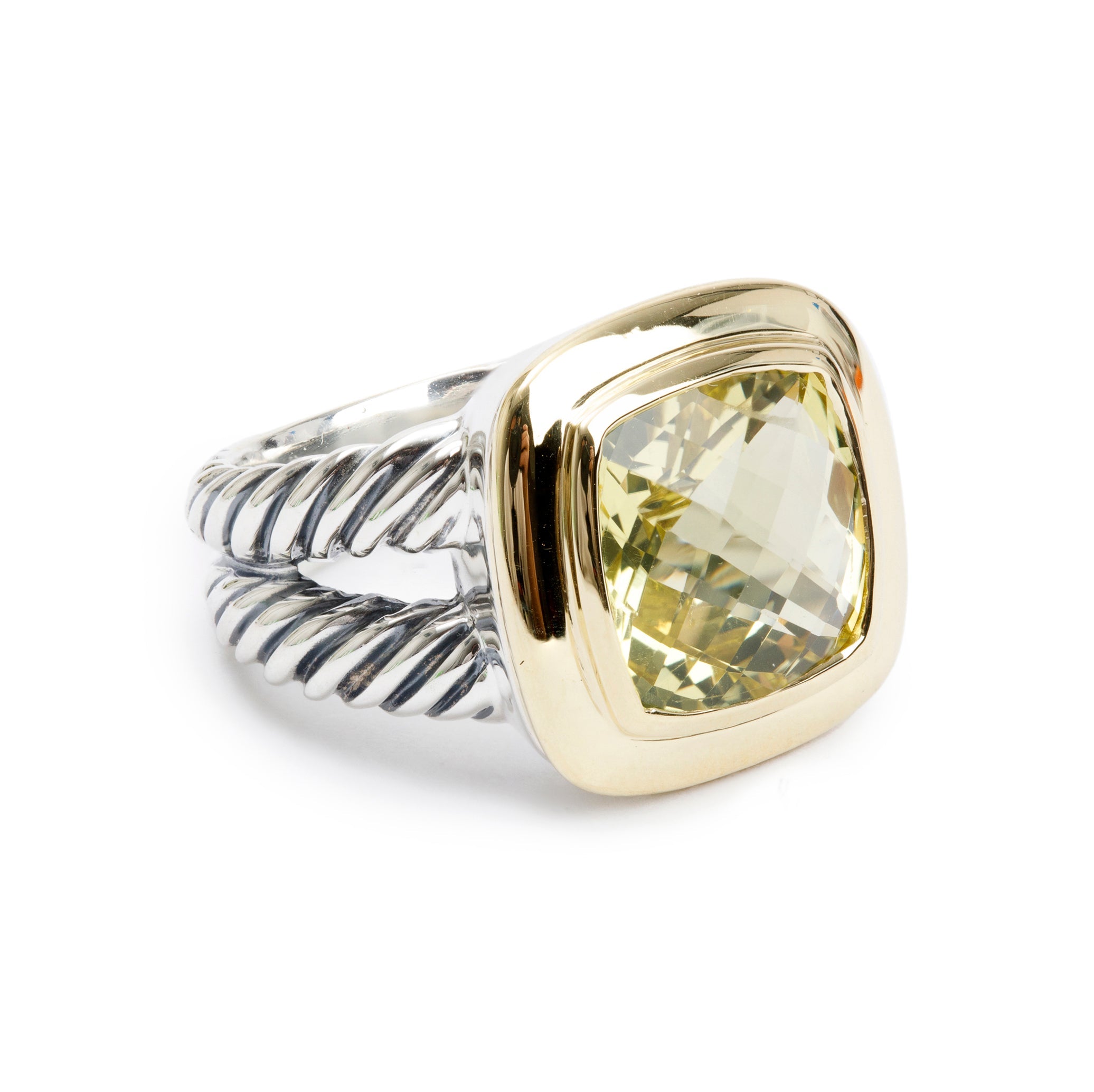 David Yurman Sterling Silver & 18k Yellow Gold Lemon Quartz Albion Ring, Size 6