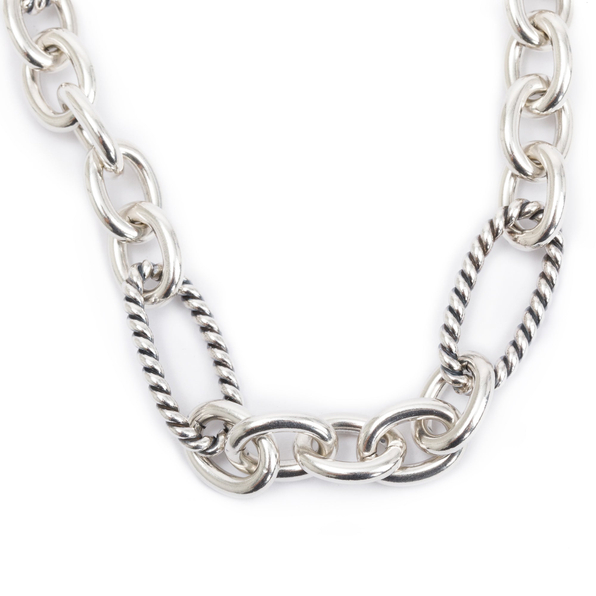 David Yurman Sterling Silver & 18k Yellow Gold Oval Link Cable Chain Figaro Necklace, 32"