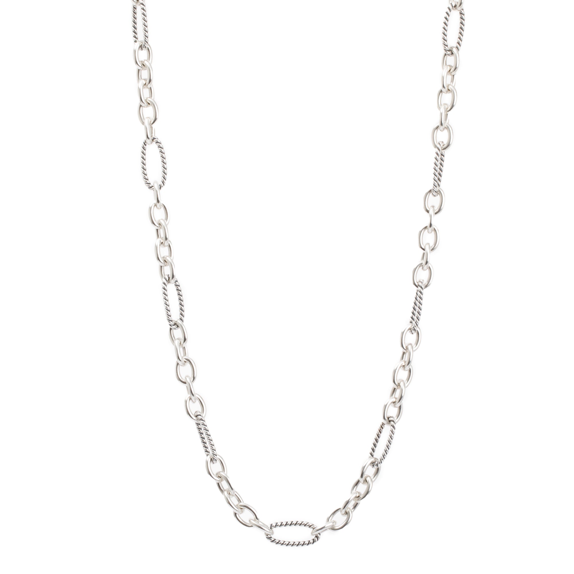 David Yurman Sterling Silver & 18k Yellow Gold Oval Link Cable Chain Figaro Necklace, 32"
