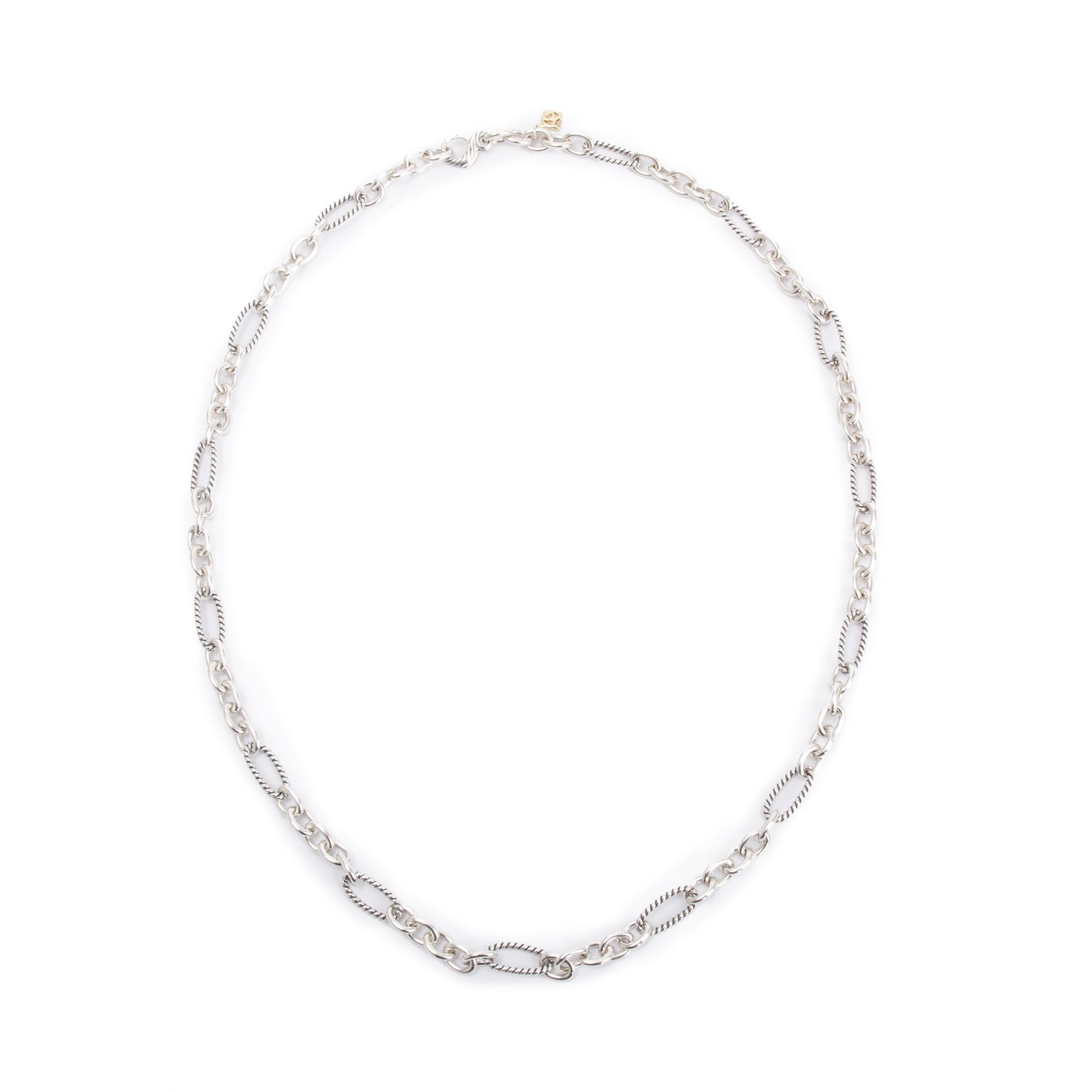 David Yurman Sterling Silver & 18k Yellow Gold Oval Link Cable Chain Figaro Necklace, 32"