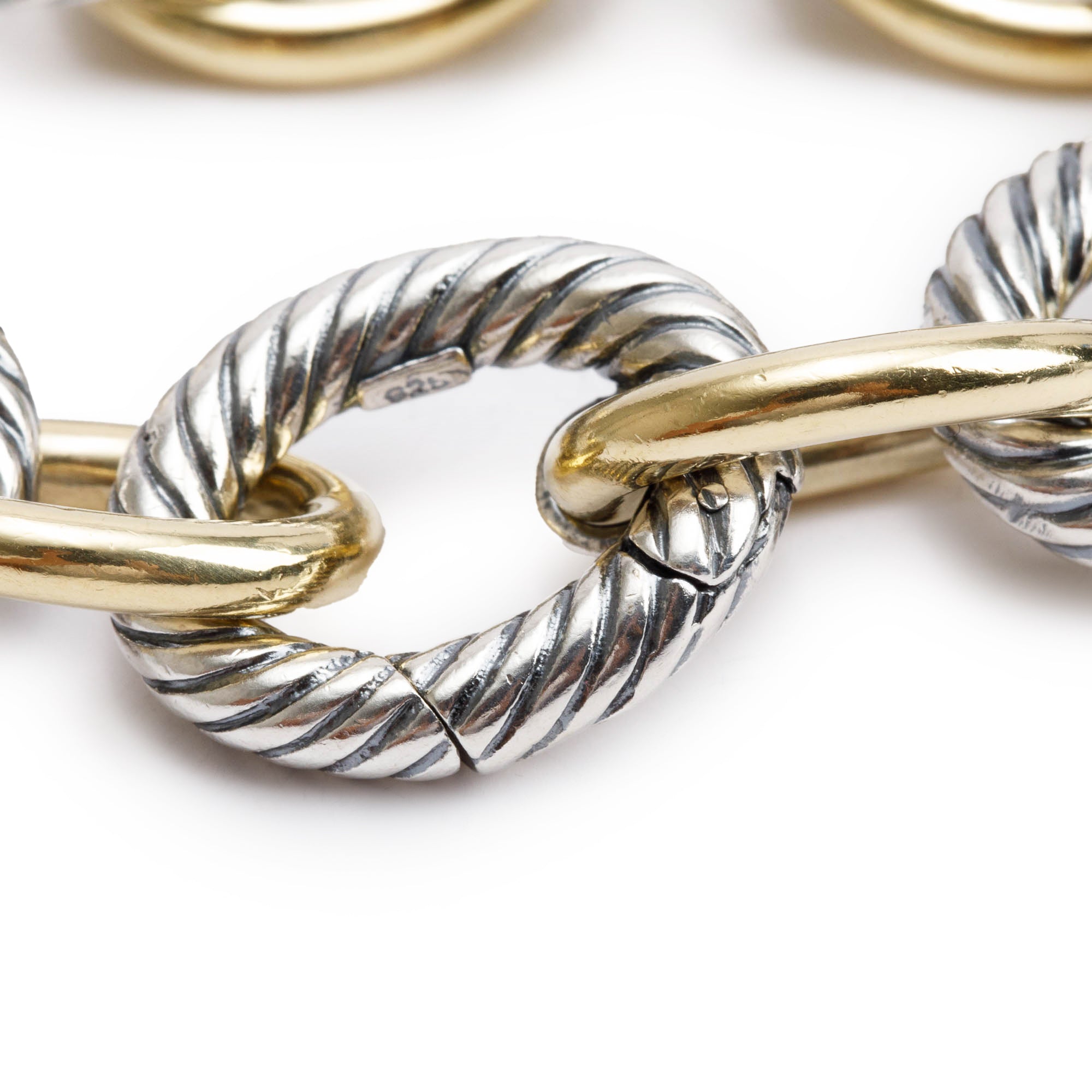 David Yurman Sterling Silver & 18k Yellow Gold Oval Link Chain Bracelet