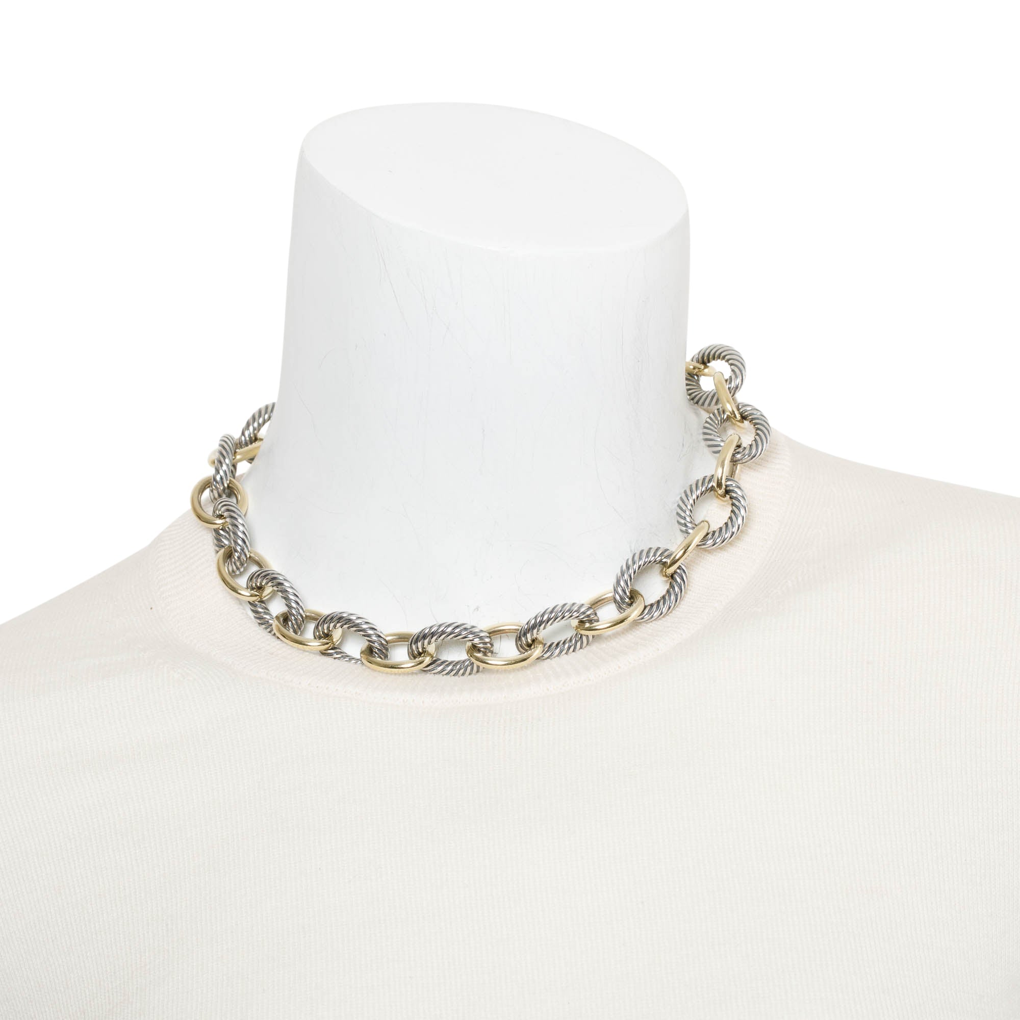 David Yurman Sterling Silver & 18k Yellow Gold Oval Link Chain Necklace
