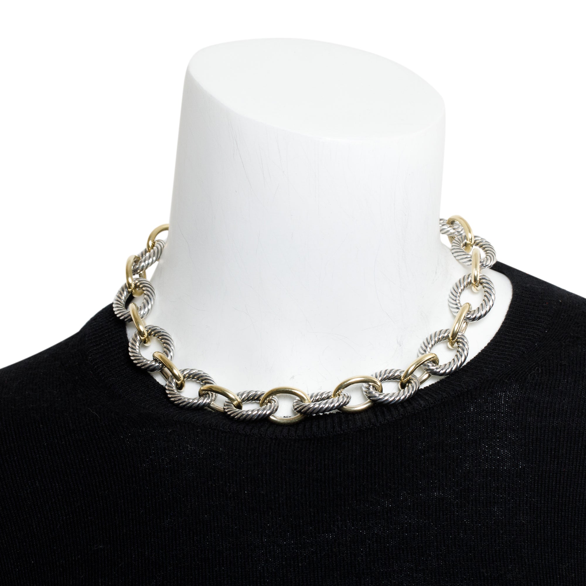 David Yurman Sterling Silver & 18k Yellow Gold Oval Link Chain Necklace