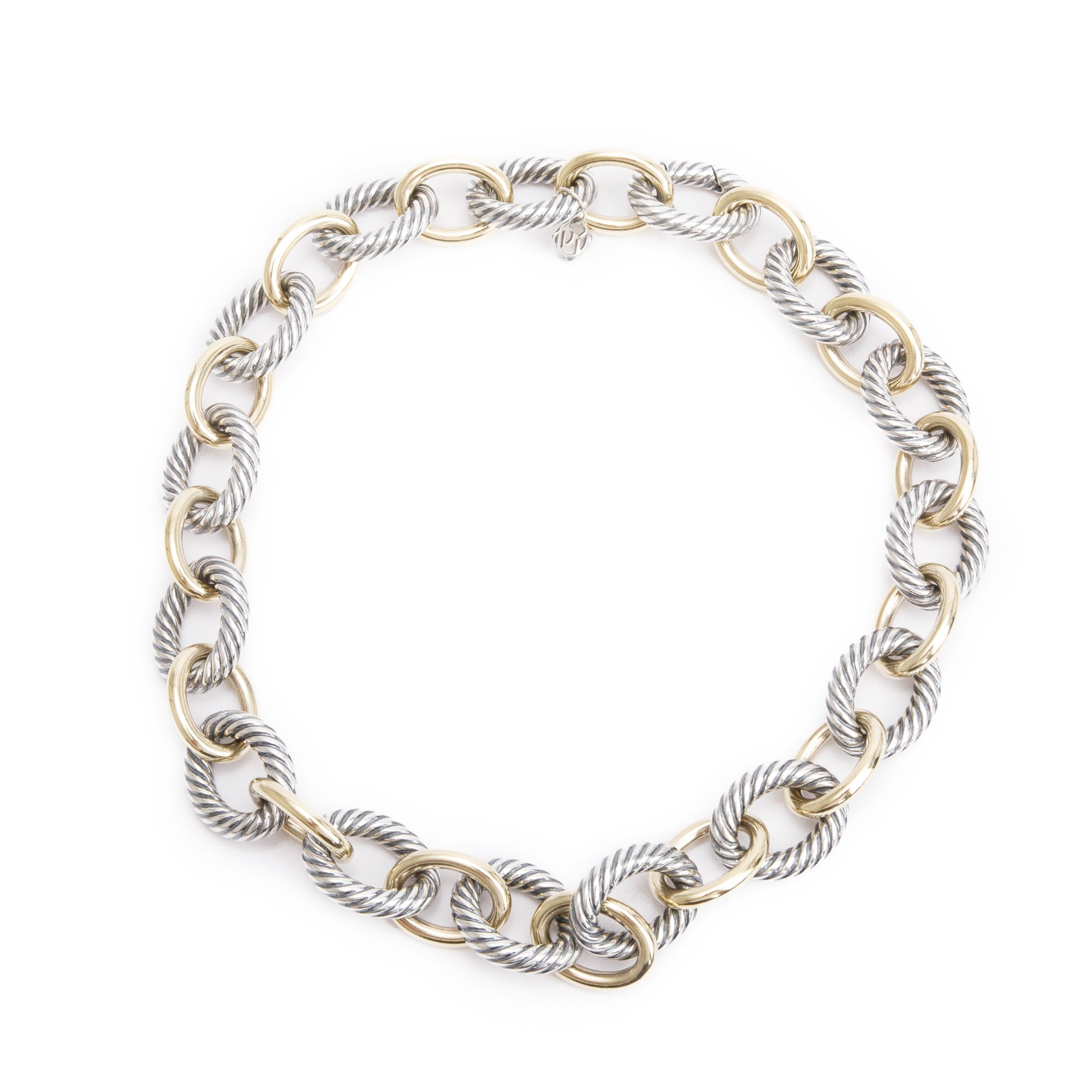 David Yurman Sterling Silver & 18k Yellow Gold Oval Link Chain Necklace