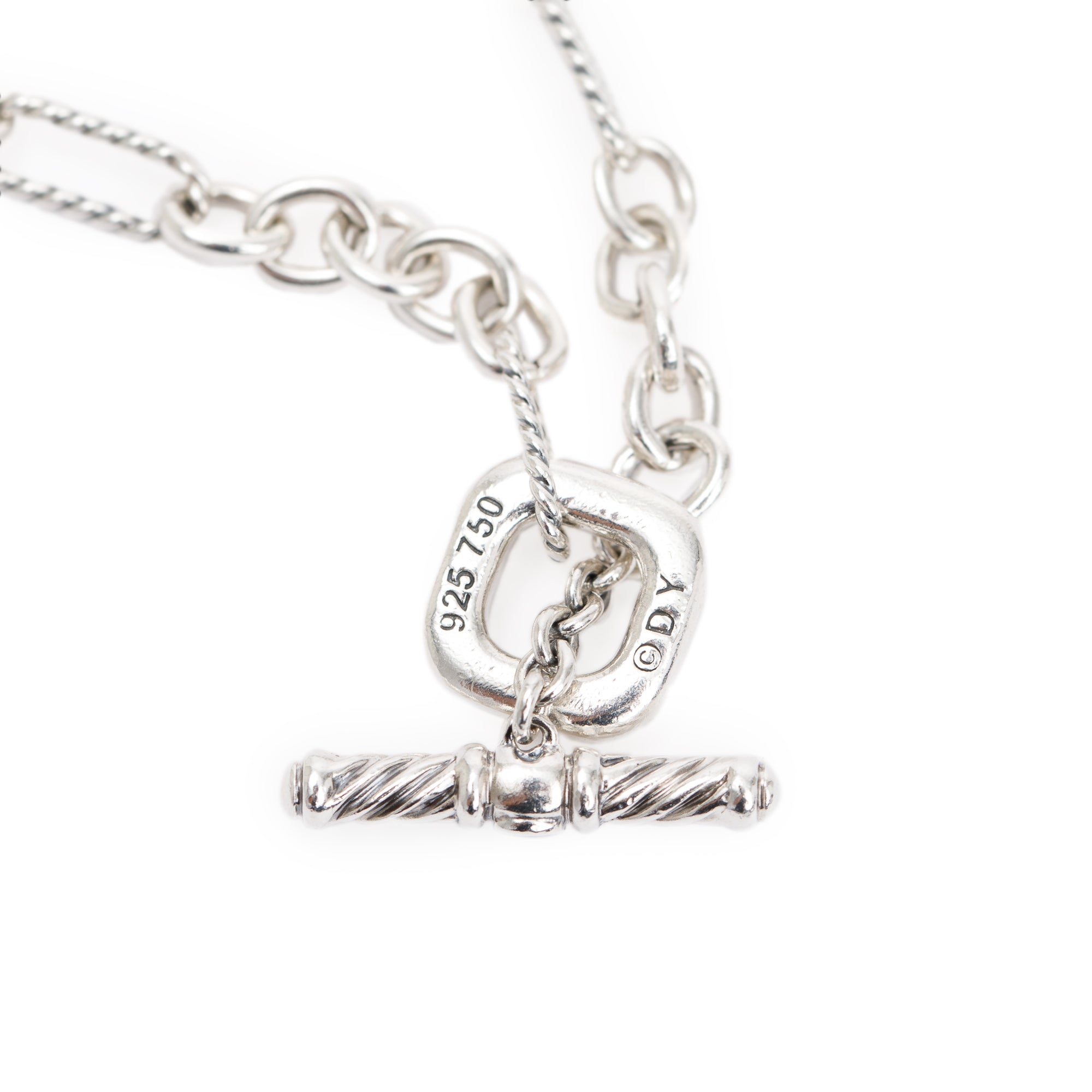 David Yurman Sterling Silver & 18k Yellow Gold Pearl Figaro Cable Chain Station Necklace
