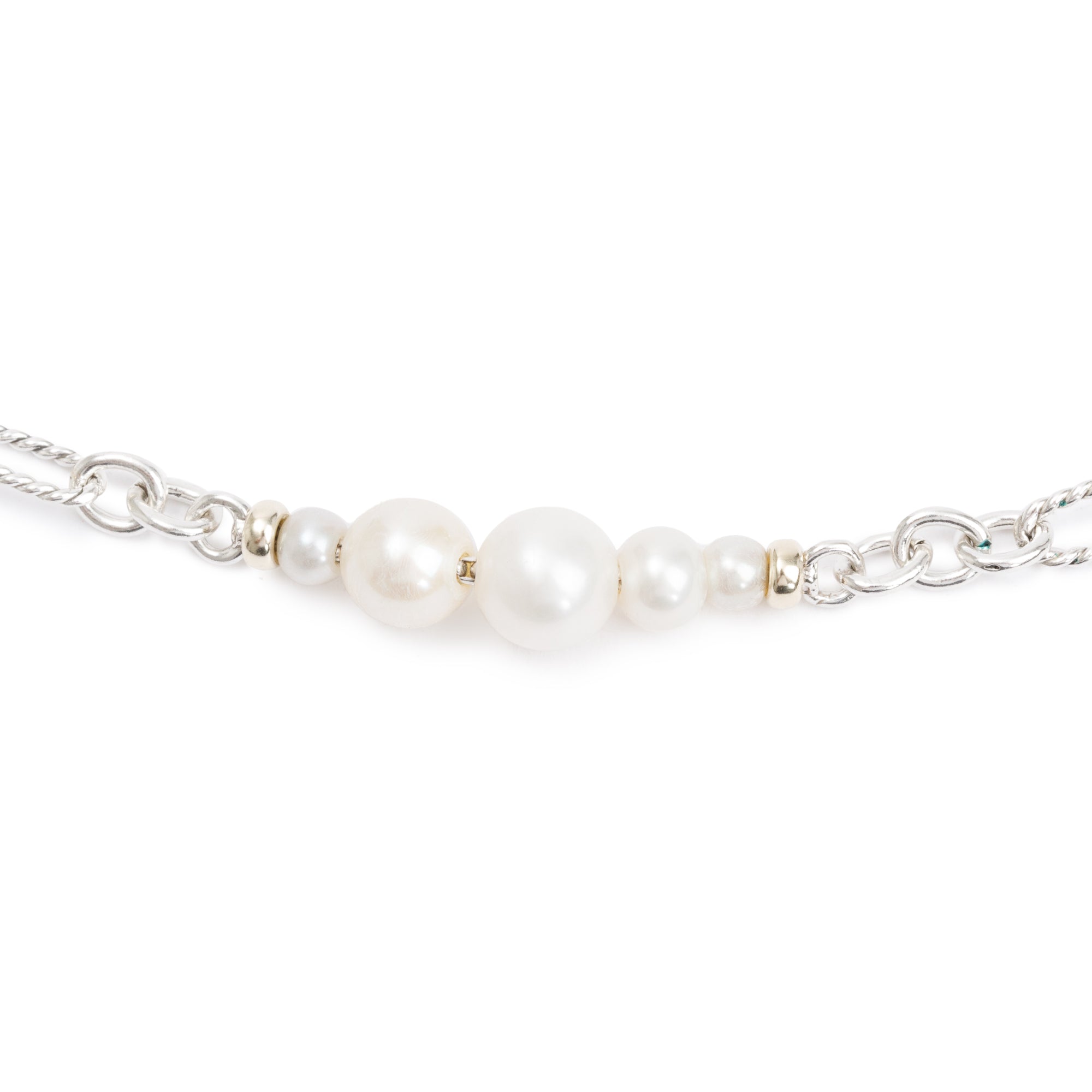 David Yurman Sterling Silver & 18k Yellow Gold Pearl Figaro Chain Station Necklace
