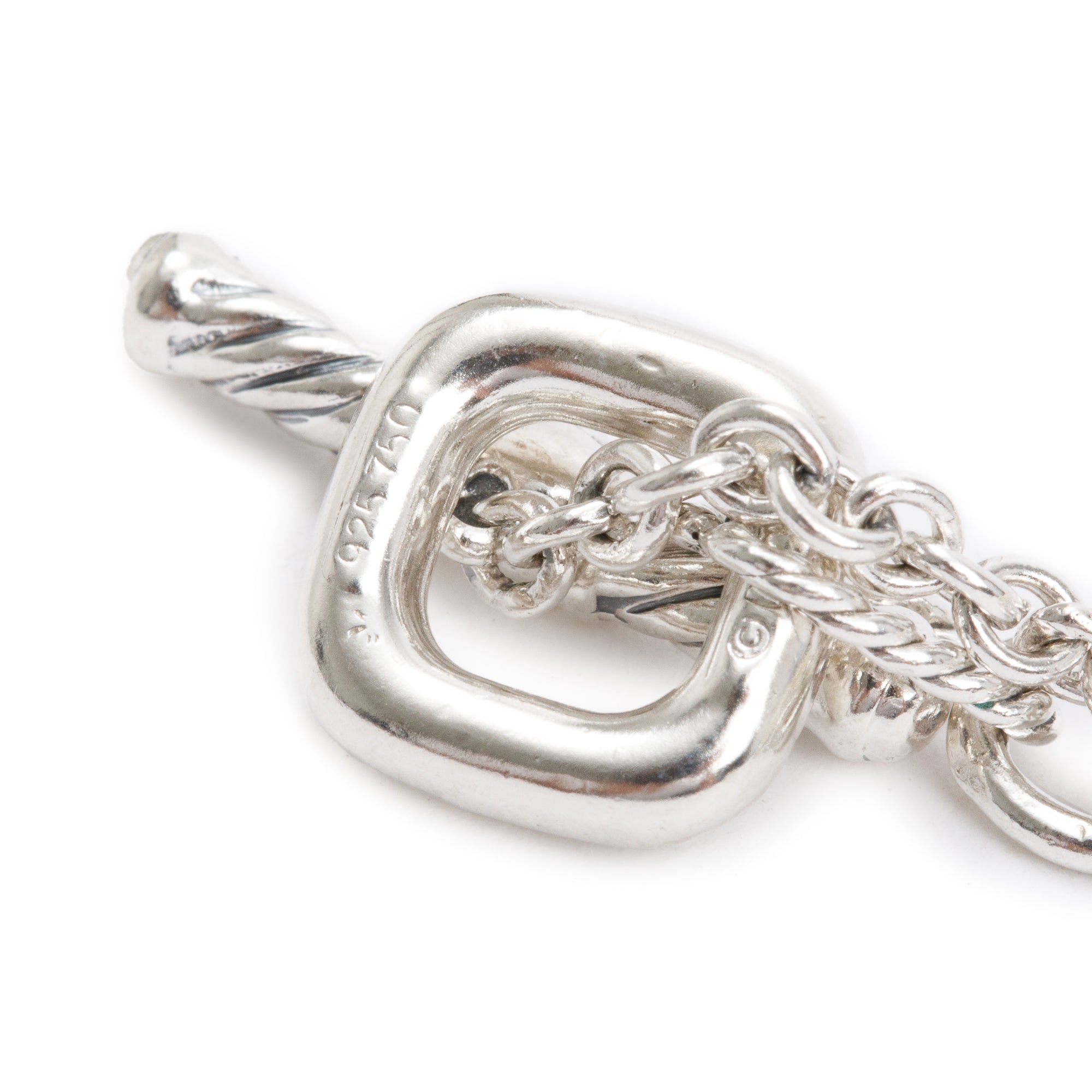 David Yurman Sterling Silver & 18k Yellow Gold Pearl Figaro Chain Station Necklace
