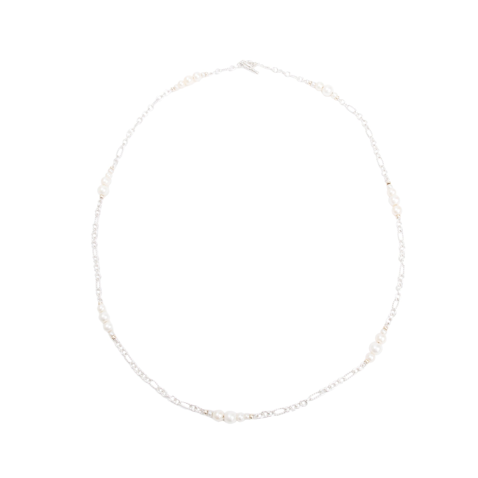 David Yurman Sterling Silver & 18k Yellow Gold Pearl Figaro Chain Station Necklace