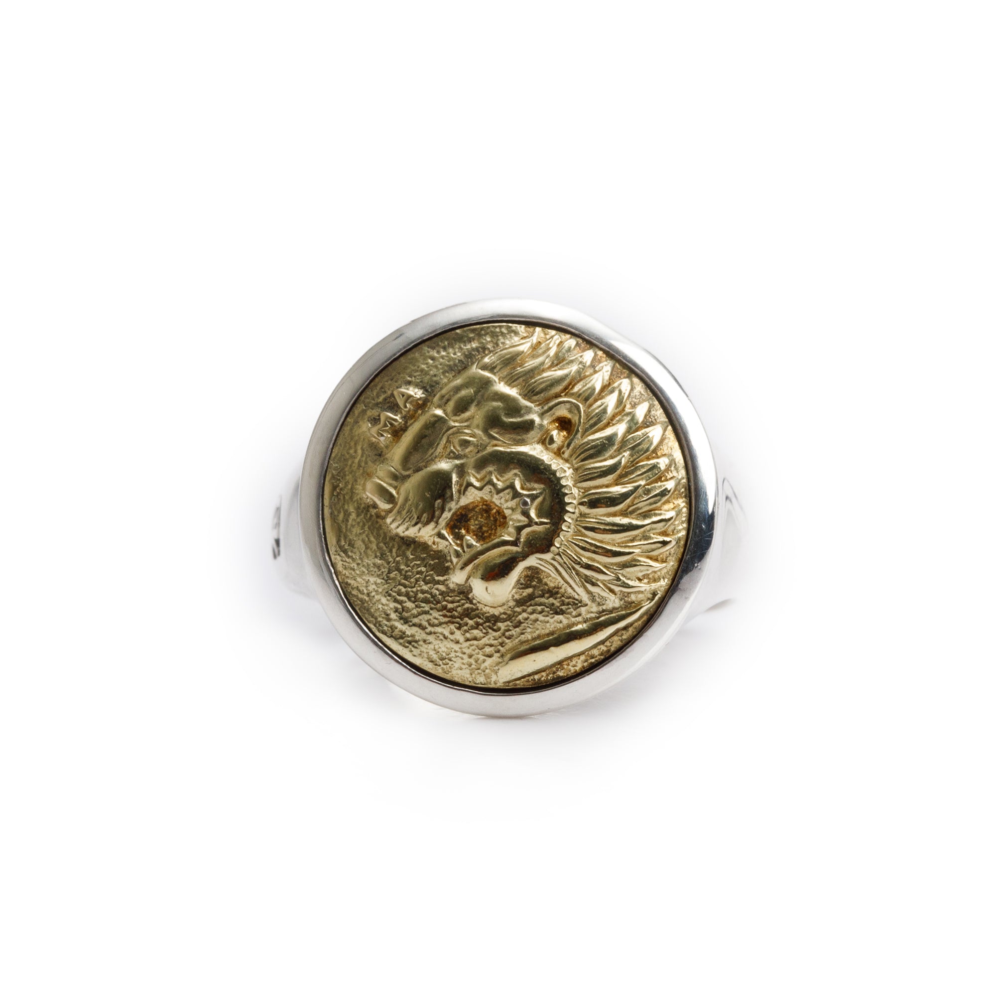 David Yurman Sterling Silver & 18k Yellow Gold Petrvs Lion Pinky Ring, Size 9