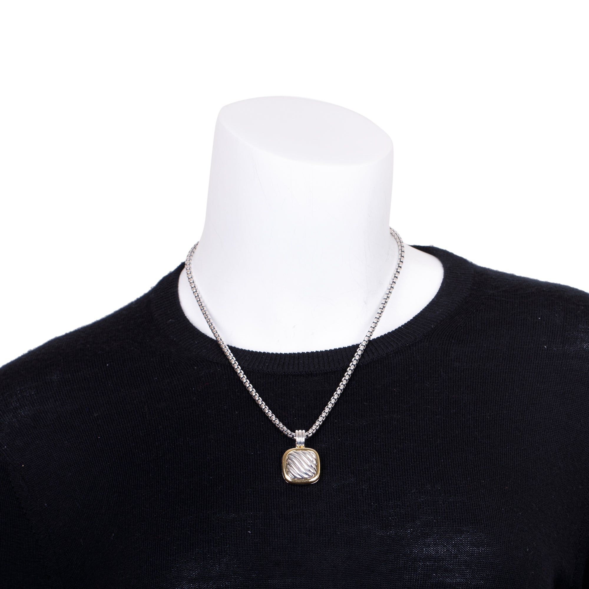 David Yurman Sterling Silver & 18k Yellow Gold Sculpted Cable Locket Pendant Necklace