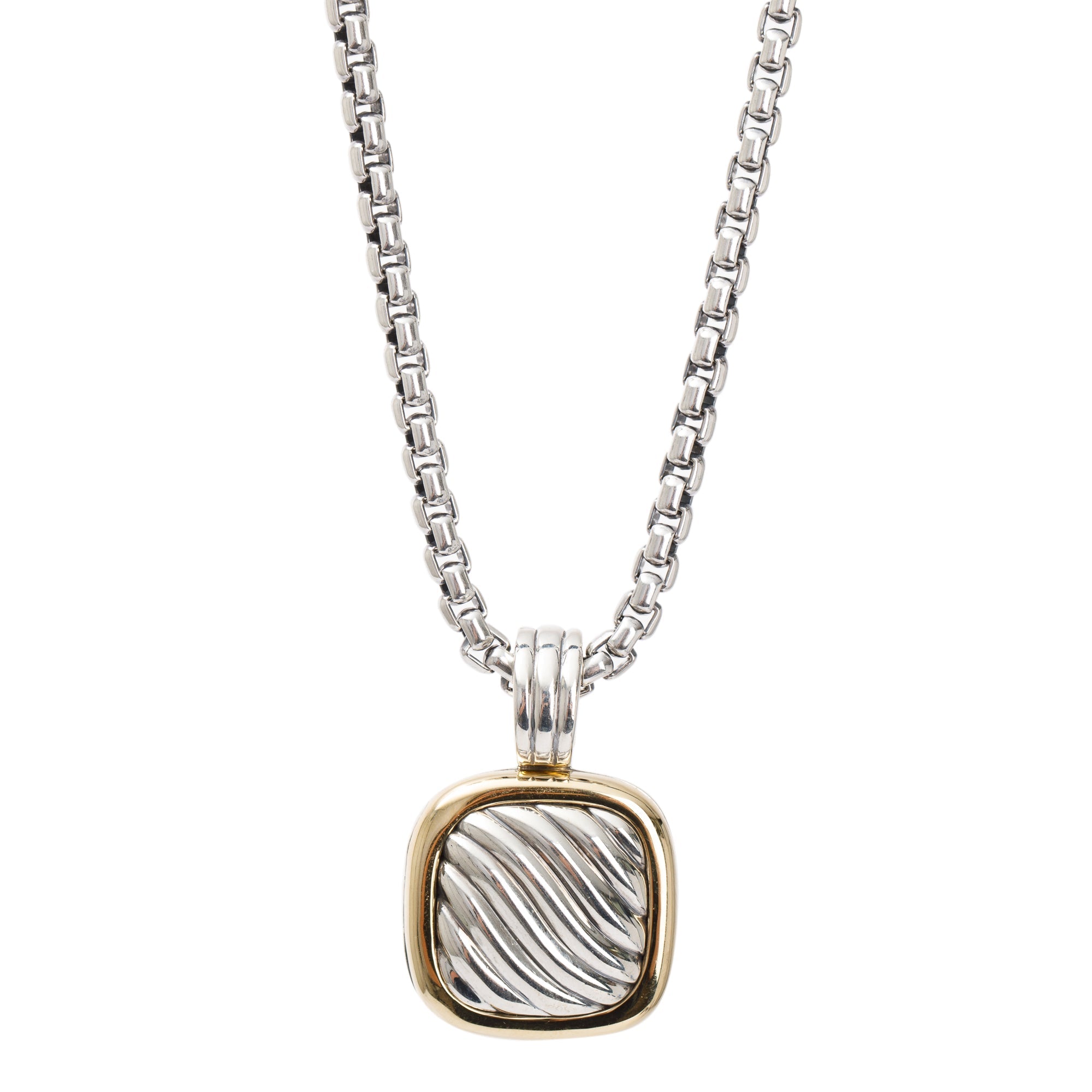David Yurman Sterling Silver & 18k Yellow Gold Sculpted Cable Locket Pendant Necklace