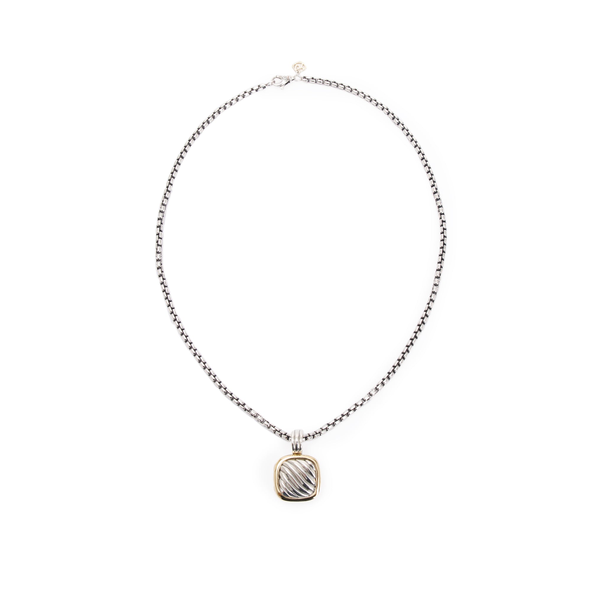 David Yurman Sterling Silver & 18k Yellow Gold Sculpted Cable Locket Pendant Necklace