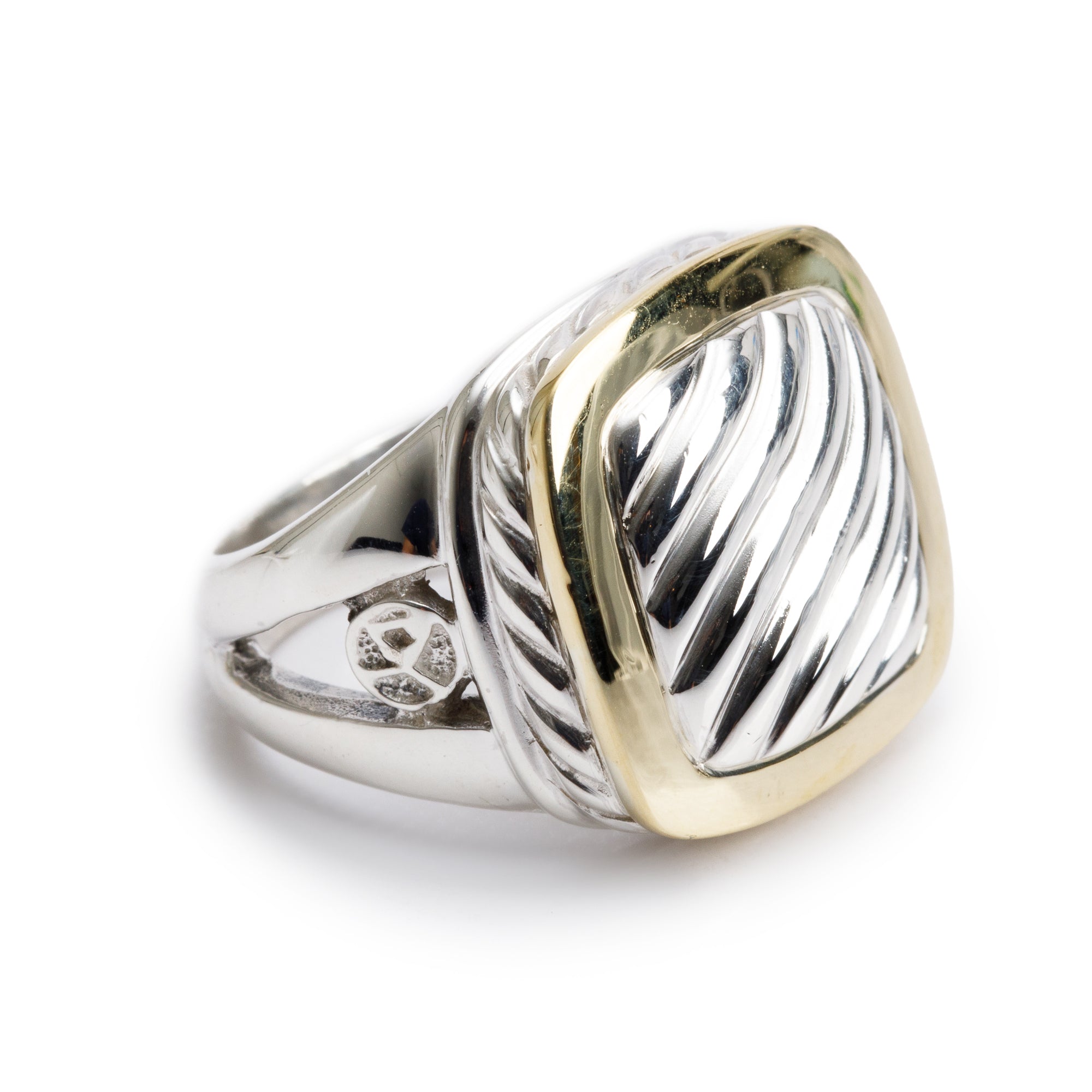 David Yurman Sterling Silver & 18k Yellow Gold Sculpted Cable Ring, Size 7.25