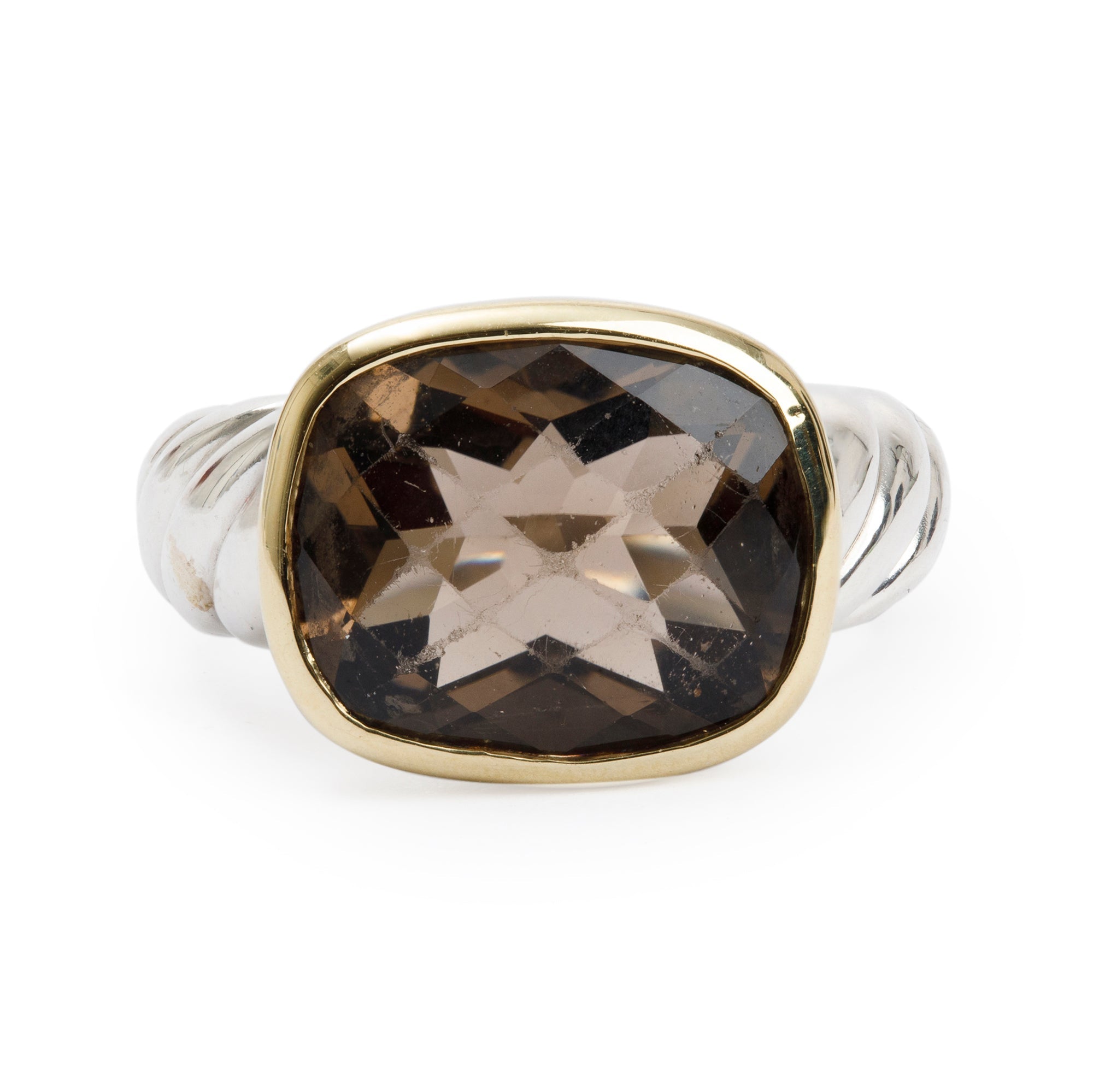 David Yurman Sterling Silver & 18k Yellow Gold Smoky Quartz Noblesse Cocktail Ring, Size 6