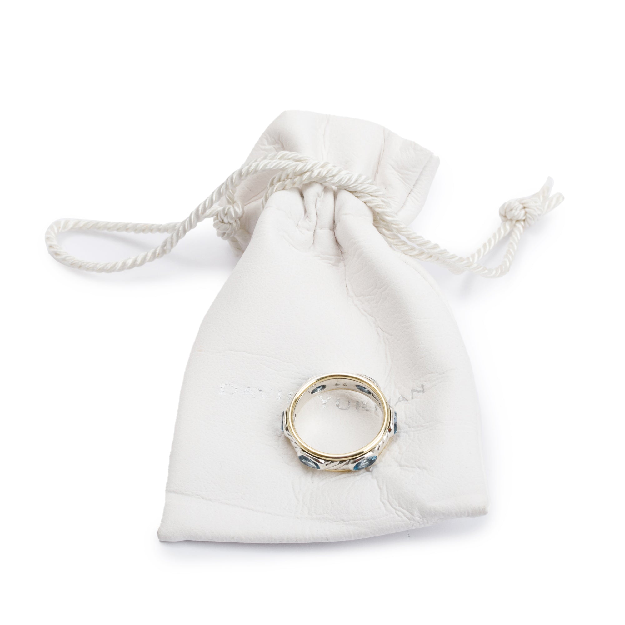 David Yurman Sterling Silver & 18k Yellow Gold Topaz Cable Band Ring, Size 6