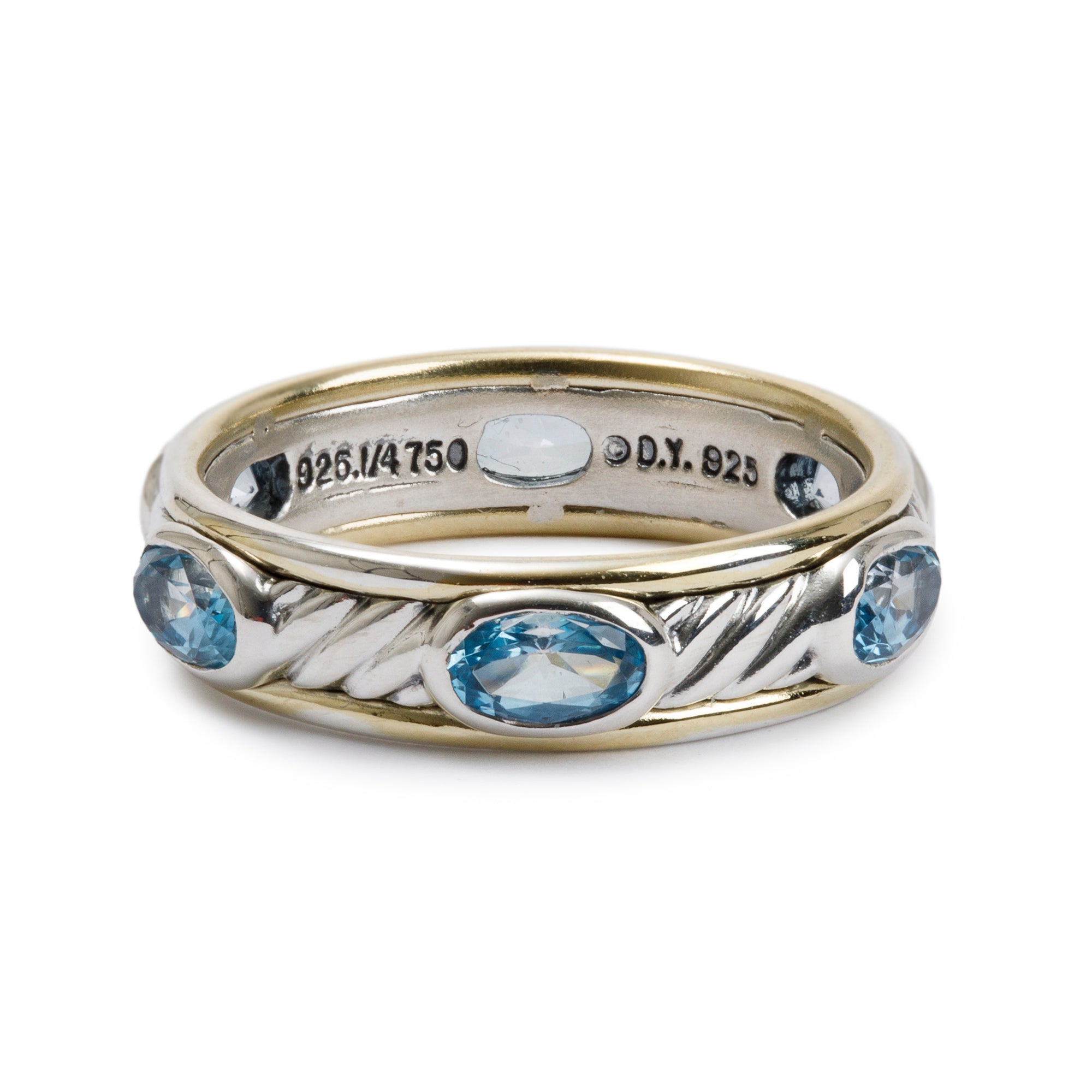 David Yurman Sterling Silver & 18k Yellow Gold Topaz Cable Band Ring, Size 6