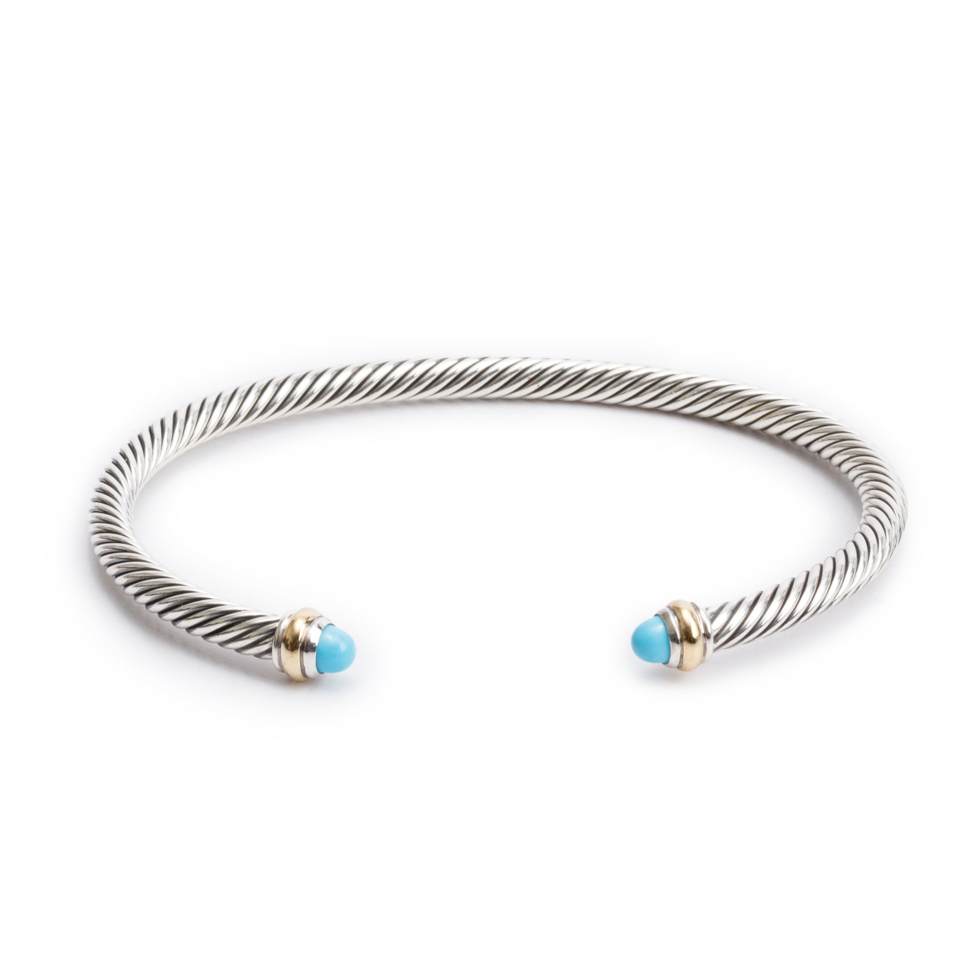 David Yurman Sterling Silver & 18k Yellow Gold Turquoise 4 MM Cable Classics Bracelet w/ Box