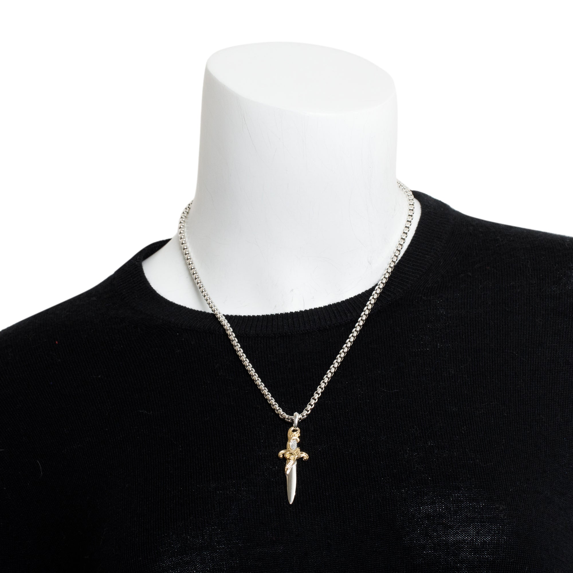 David Yurman Sterling Silver & 18k Yellow Gold Waves Dagger Amulet Necklace