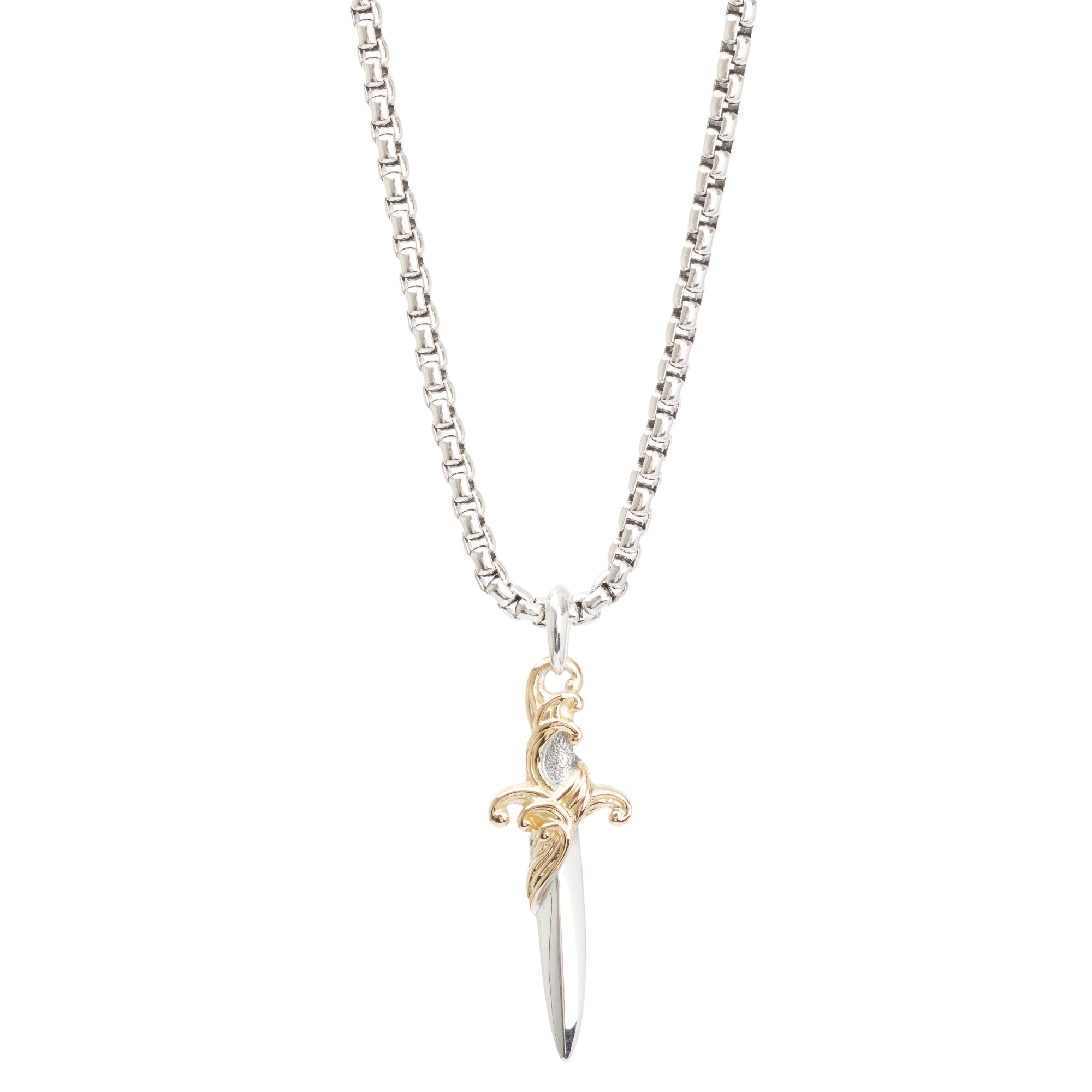 David Yurman Sterling Silver & 18k Yellow Gold Waves Dagger Amulet Necklace