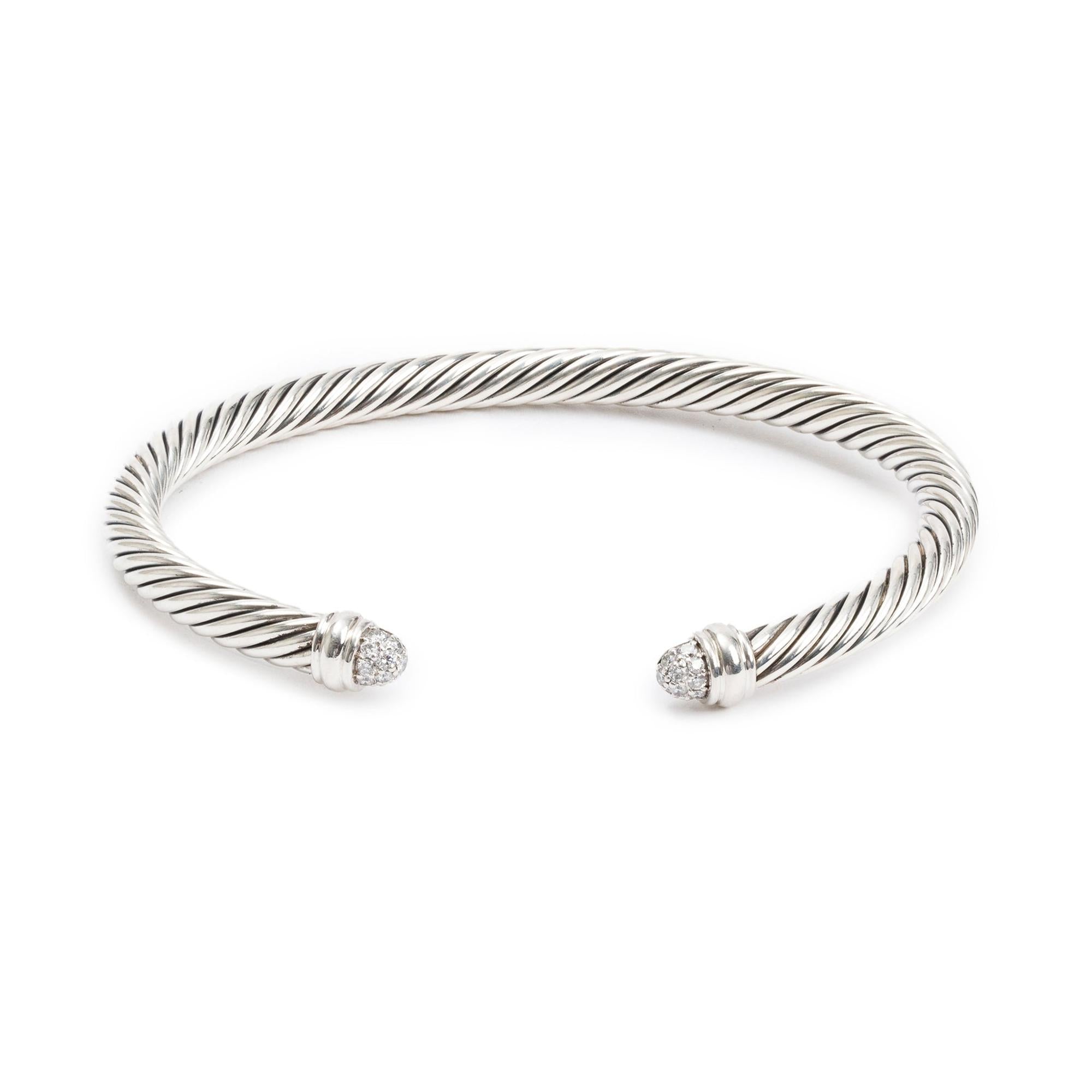 David Yurman Sterling Silver 5 MM Cable Classics Bracelet with Diamonds
